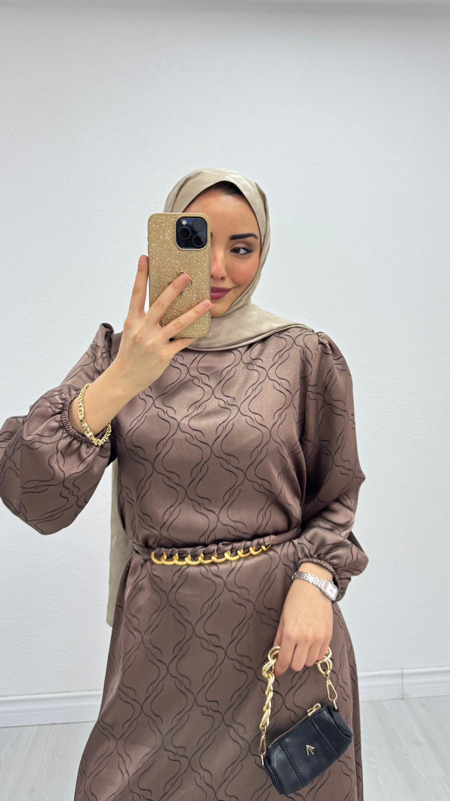 Px5833-Hayal Elbise-Kahverengi