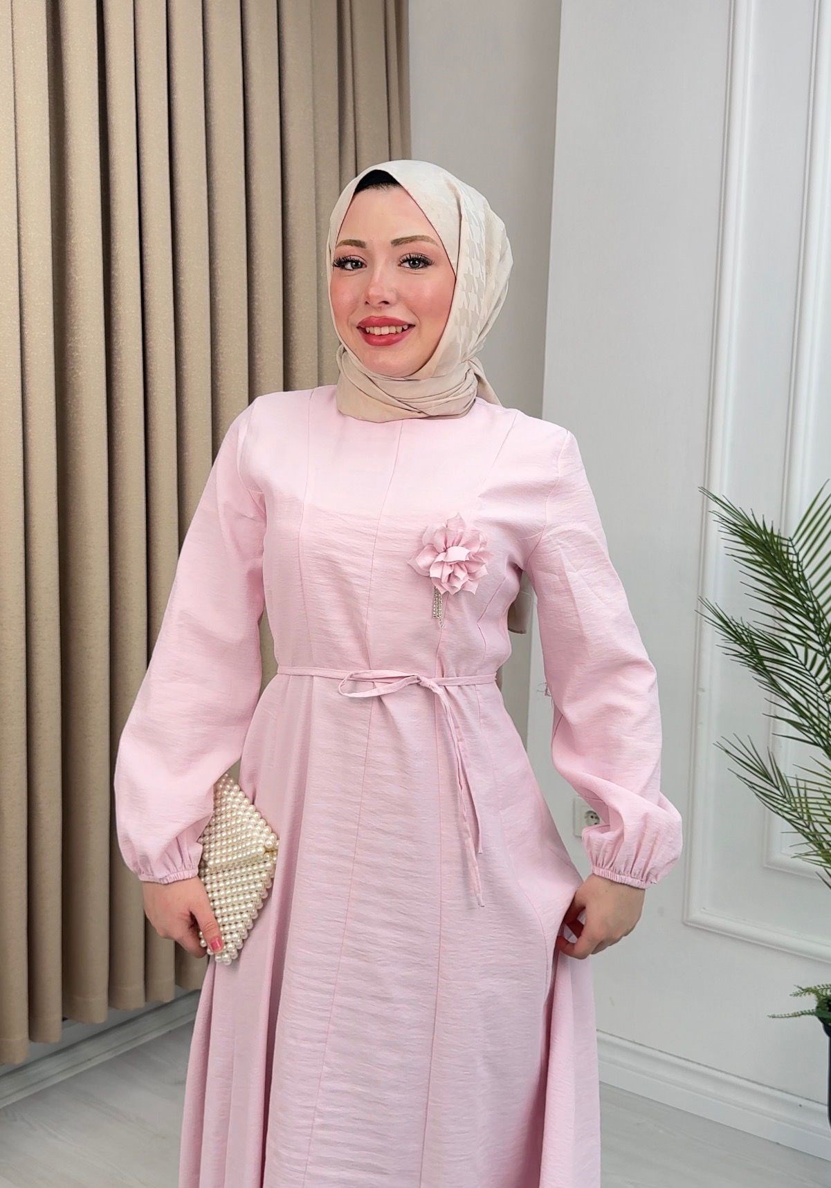 Qb5296-Melisa Modal Elbise-Pembe