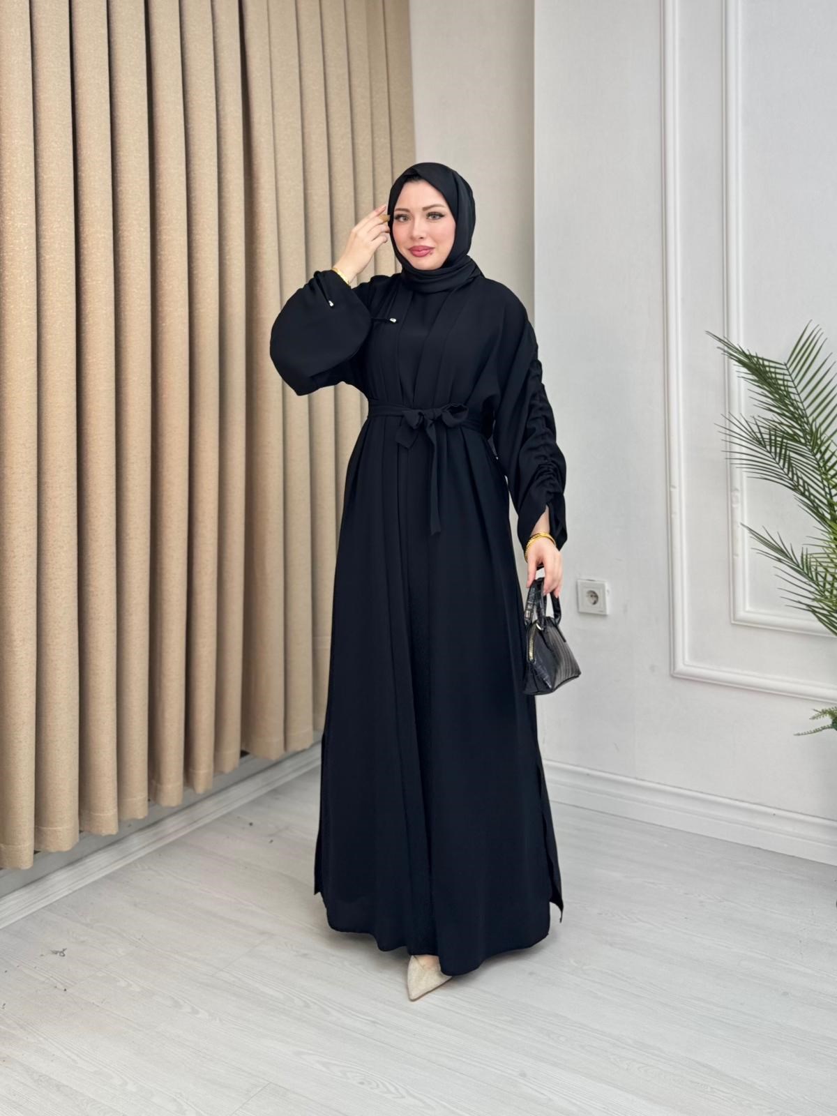 Qv2557-Abaya Elbise-Siyah