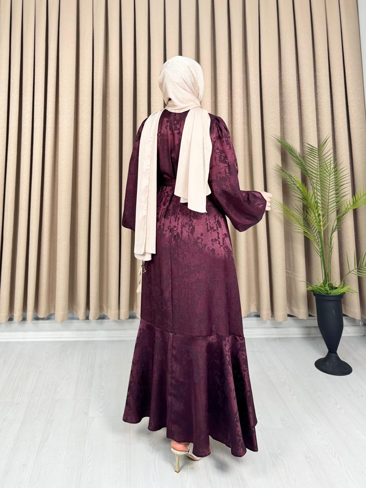 Rb2349-Taşlı Jakar Elbise-Mürdüm