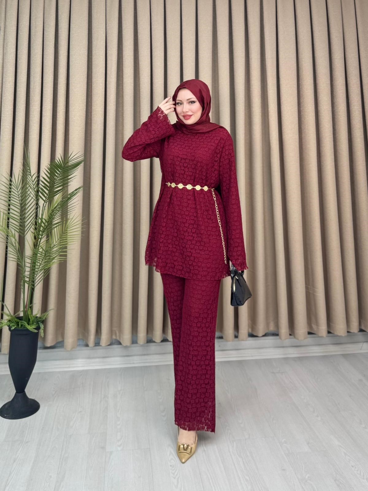 Rb3625-Dantel İkili Takım-Bordo