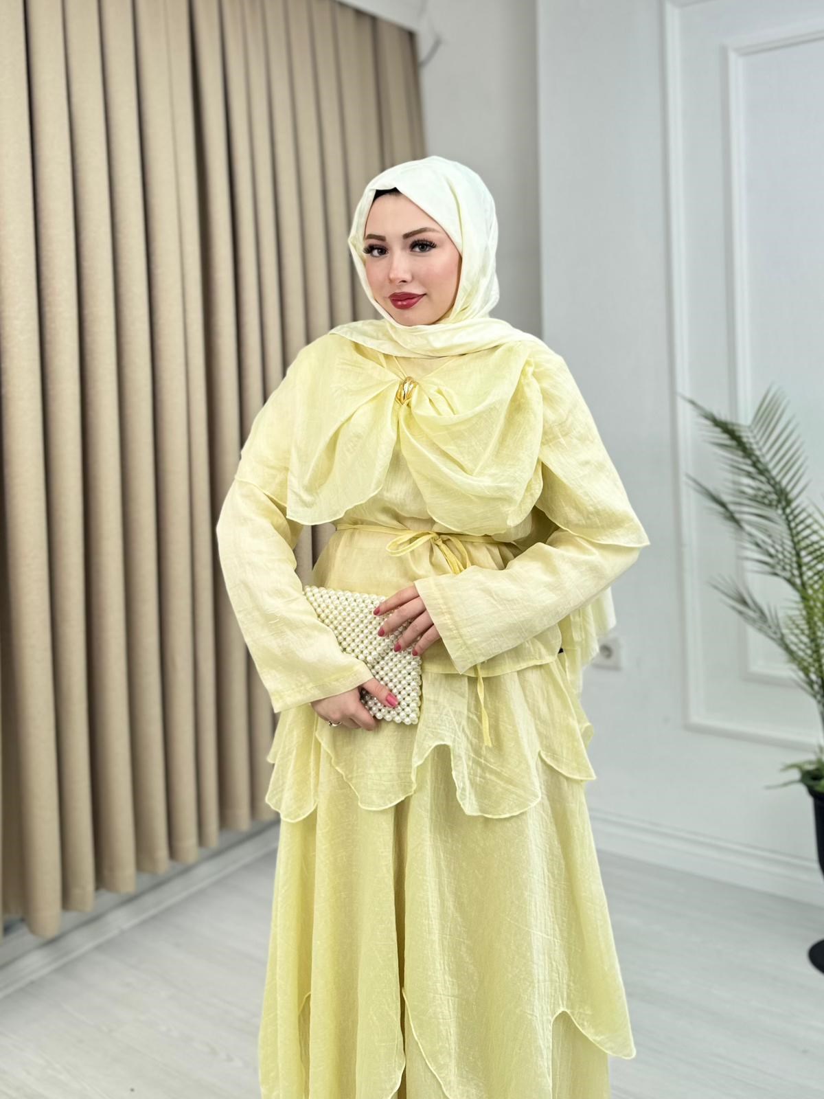 Rb4363-Lina Vual Etekli Takım-Açık Sarı