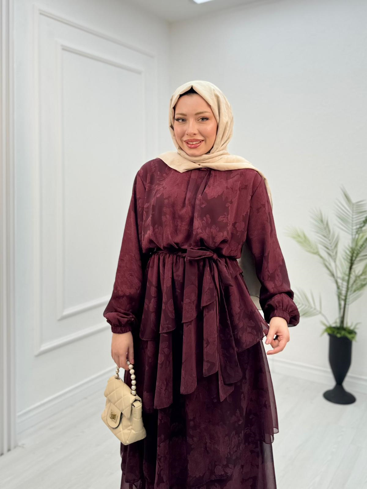 Rb8840-Stella Elbise-Bordo