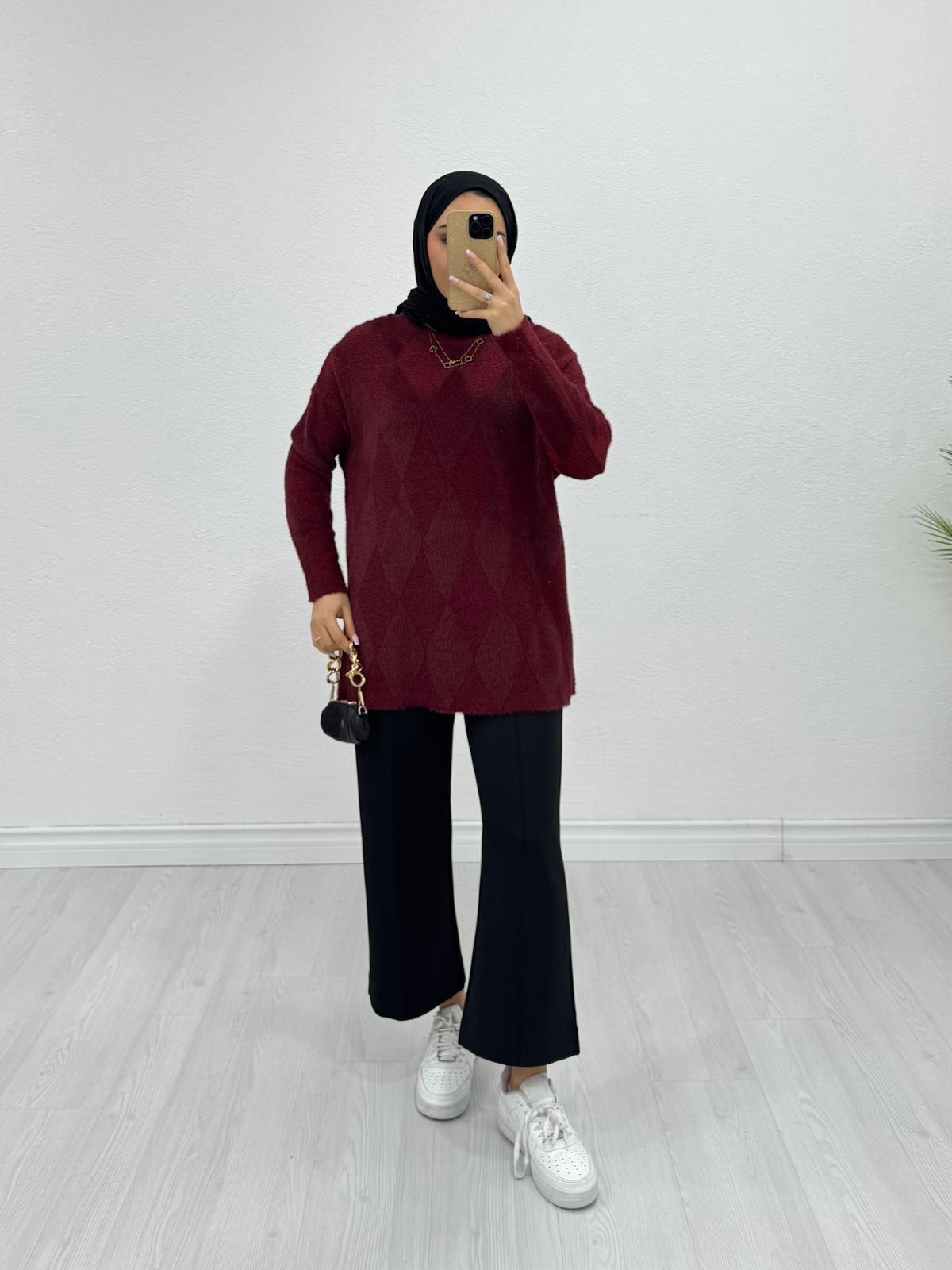 Rx3466-Baklava Desenli Kazak-Bordo