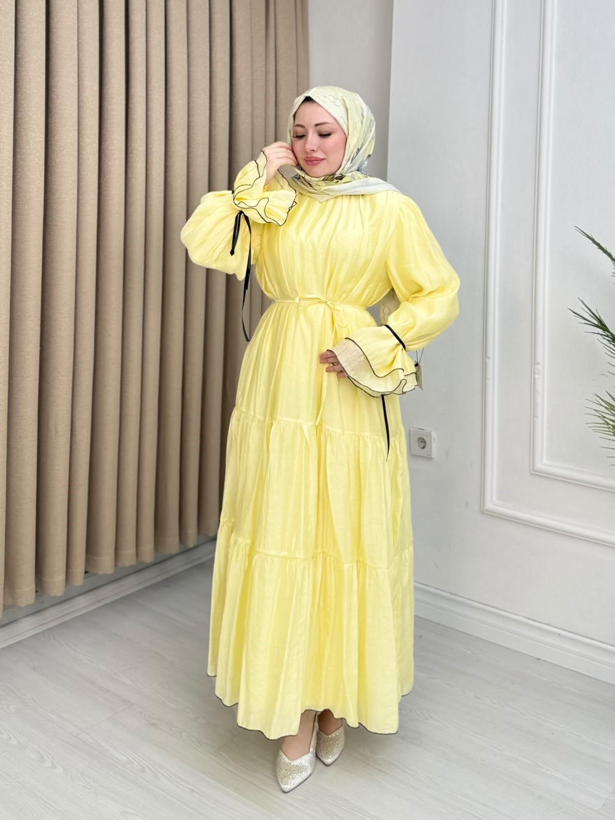 Şd6790-Esila Vual Elbise-Sarı