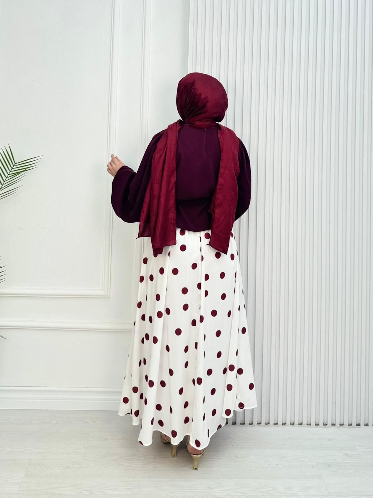 Wb4464-Puantiye Etek Takım-Bordo