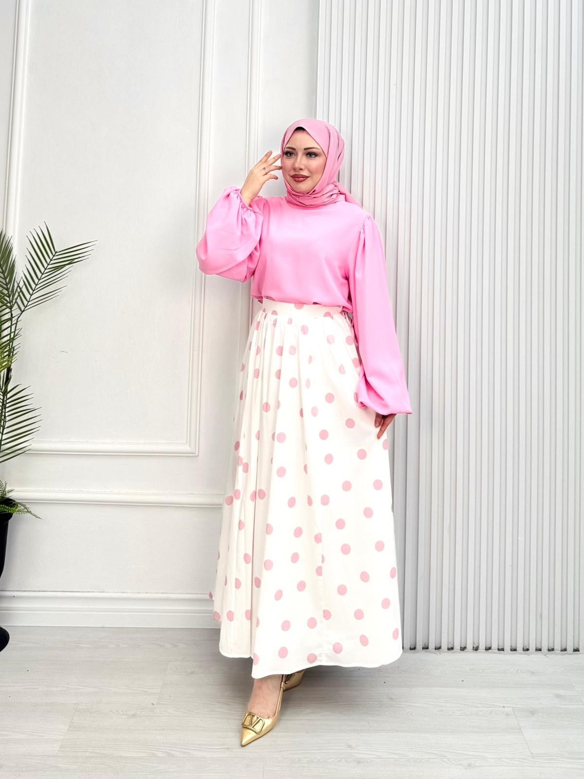 Wb4464-Puantiye Etek Takım-Pembe