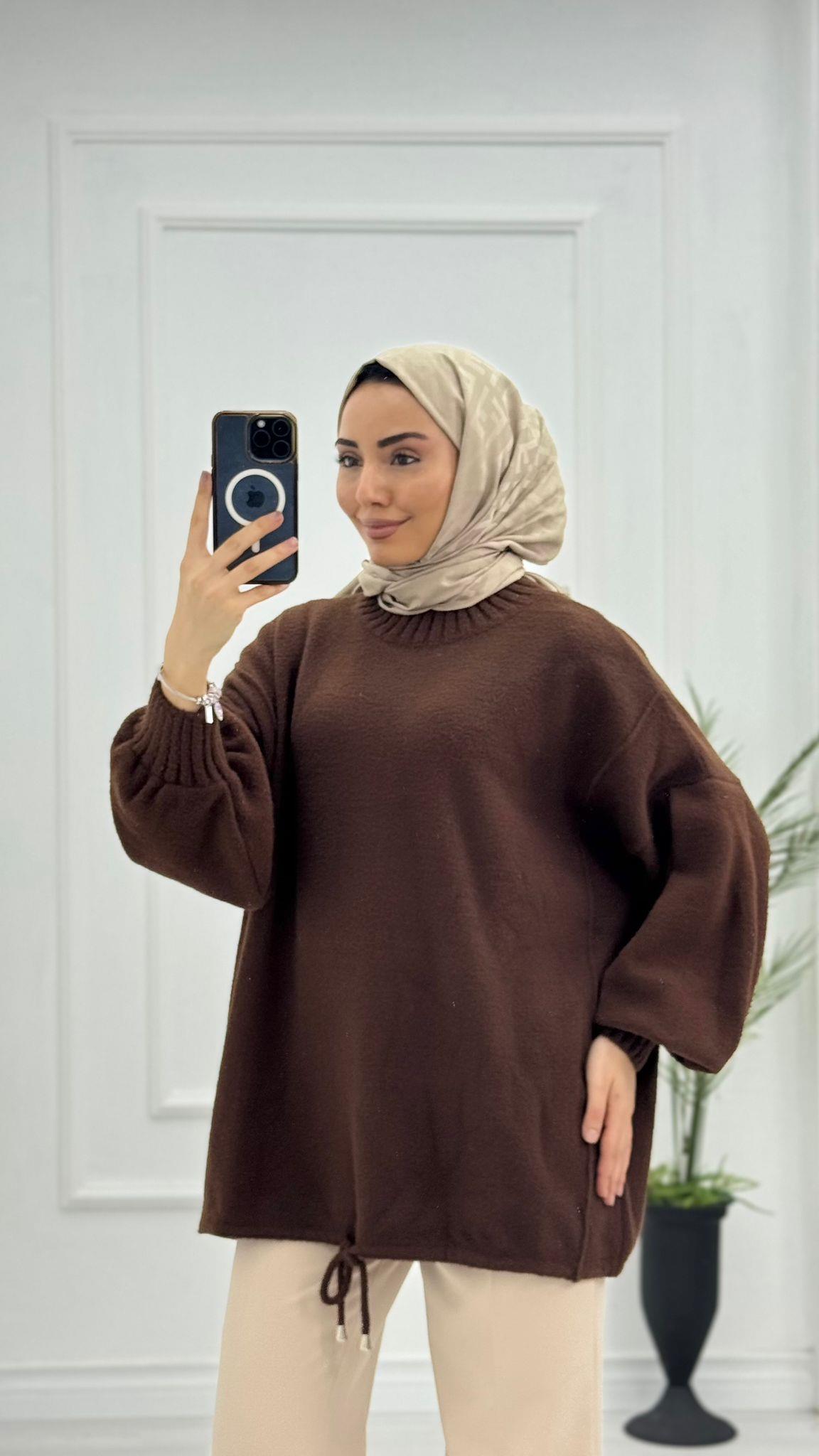 Yx5071-Basic Oversize Kazak-Kahverengi