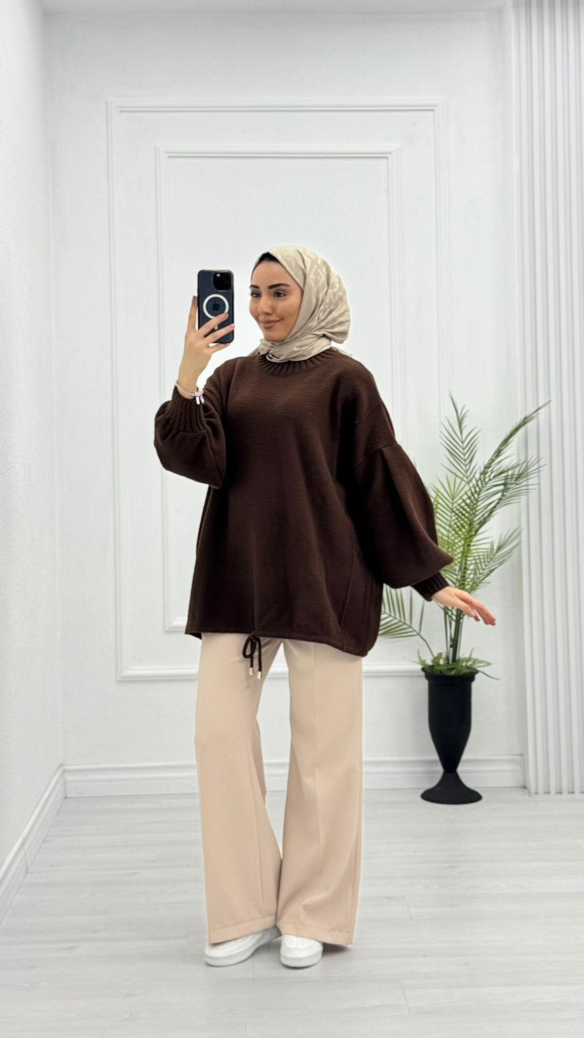 Yx5071-Basic Oversize Kazak-Kahverengi