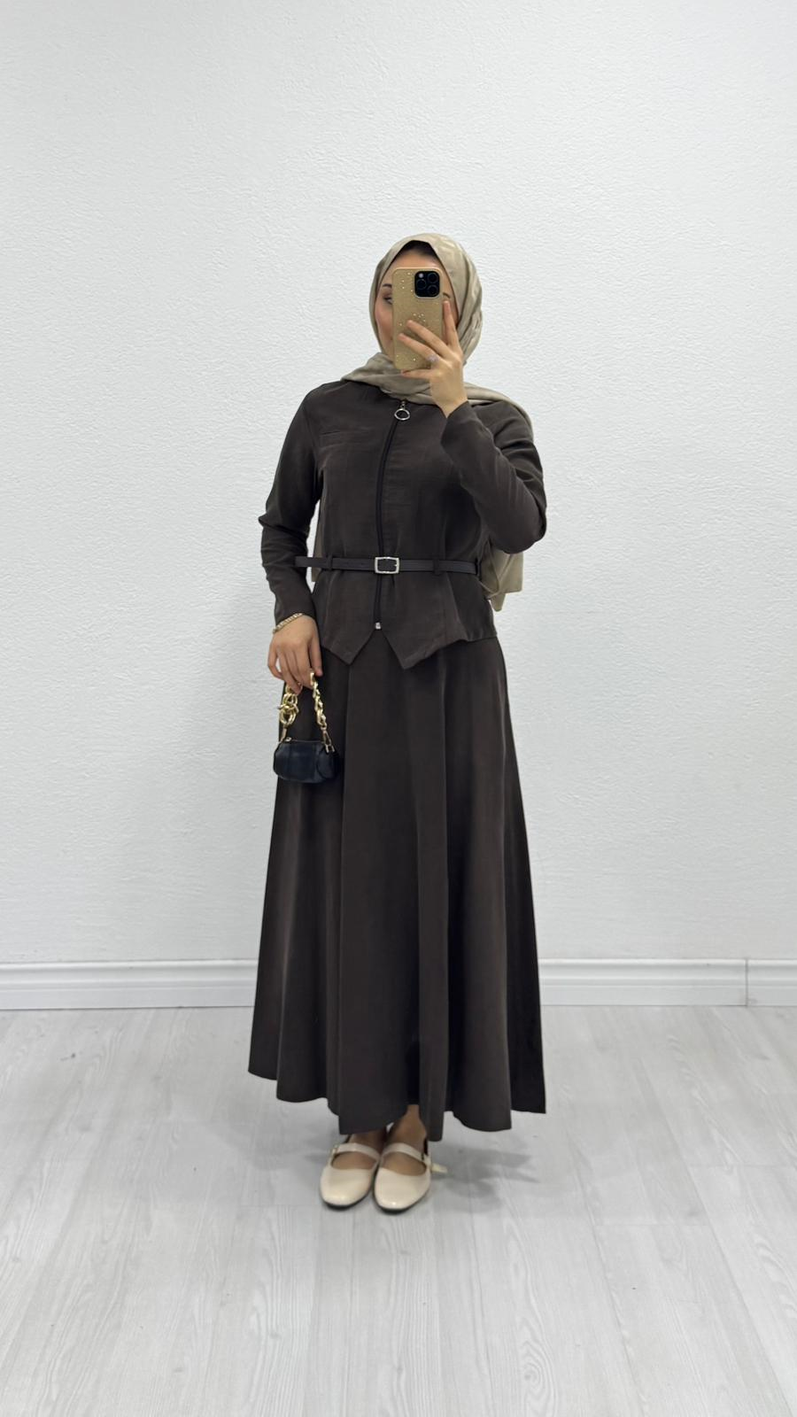 Zx5758-Denila Etekli Takım-Kahverengi