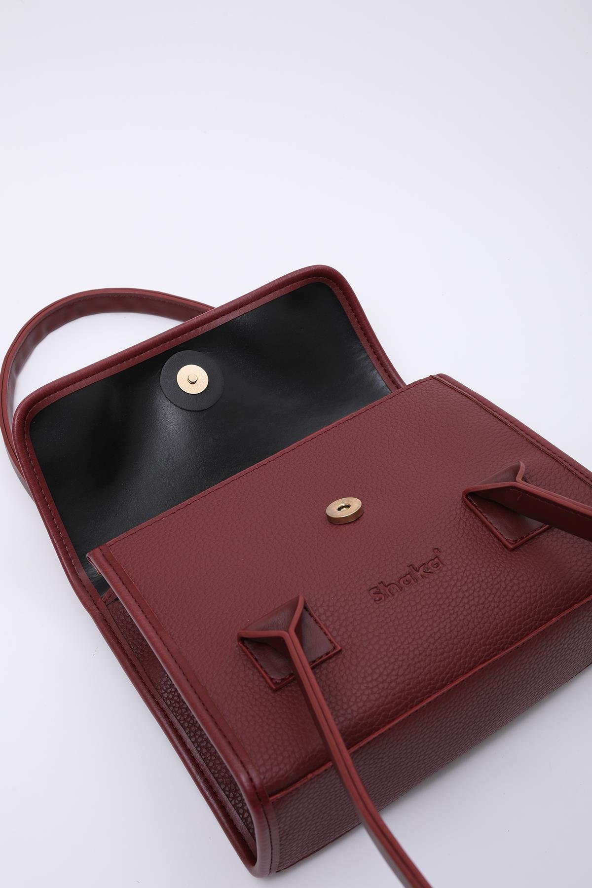 Bordo Shk178 Suni Deri, Tek Bölmeli, Çıtçıtlı, El, Kol ve Omuz Çantası E:23 U:21 G:7 Cm