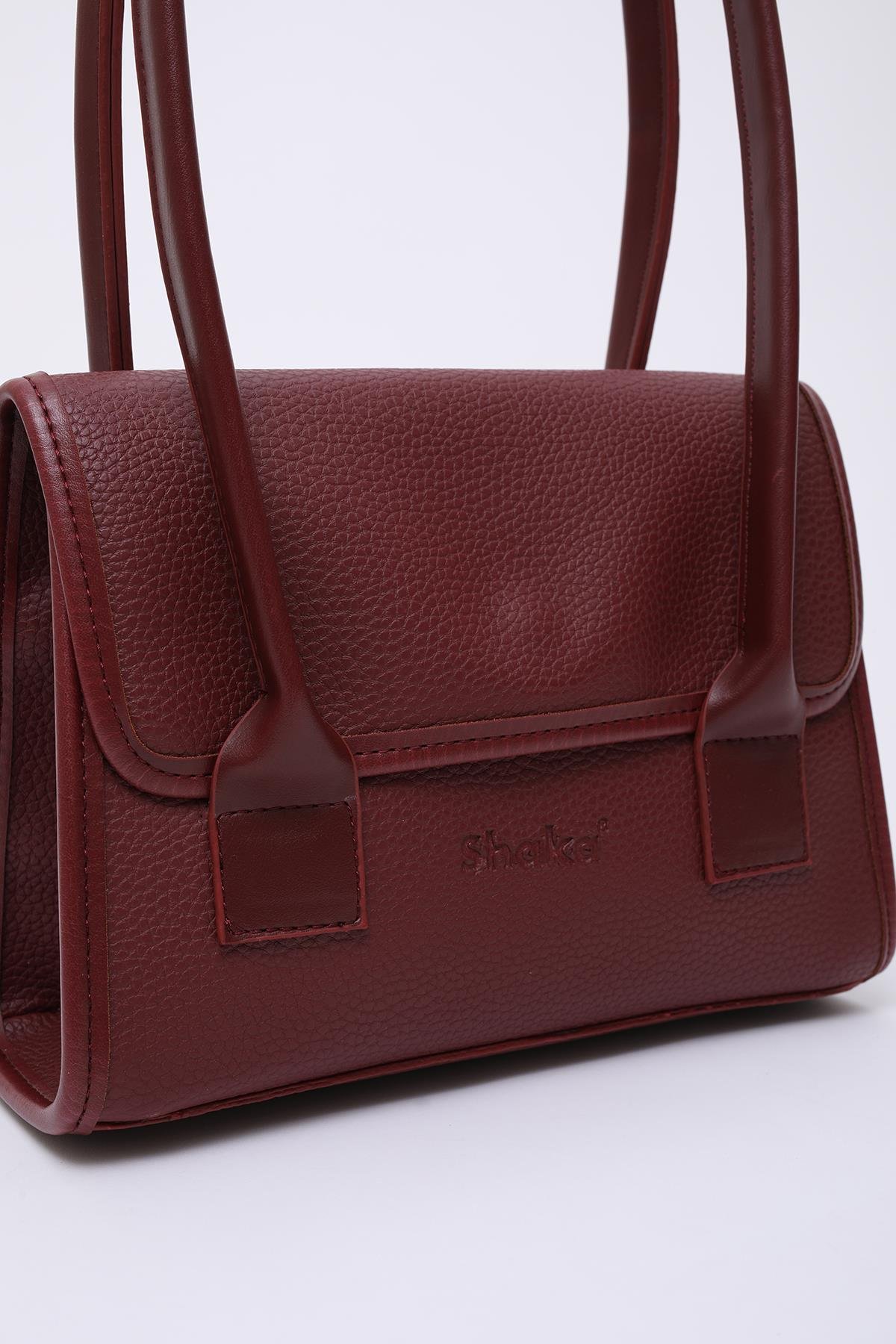 Bordo Shk178 Suni Deri, Tek Bölmeli, Çıtçıtlı, El, Kol ve Omuz Çantası E:23 U:21 G:7 Cm