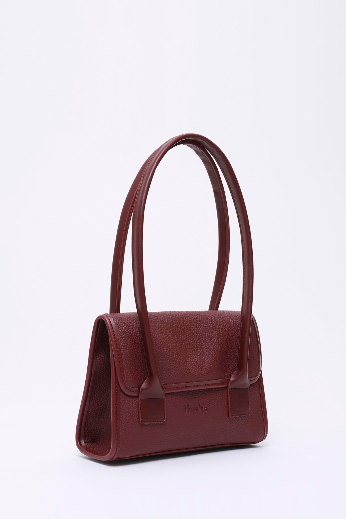 Bordo Shk178 Suni Deri, Tek Bölmeli, Çıtçıtlı, El, Kol ve Omuz Çantası E:23 U:21 G:7 Cm