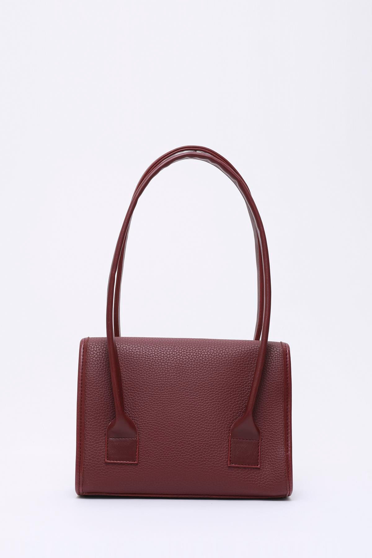 Bordo Shk178 Suni Deri, Tek Bölmeli, Çıtçıtlı, El, Kol ve Omuz Çantası E:23 U:21 G:7 Cm
