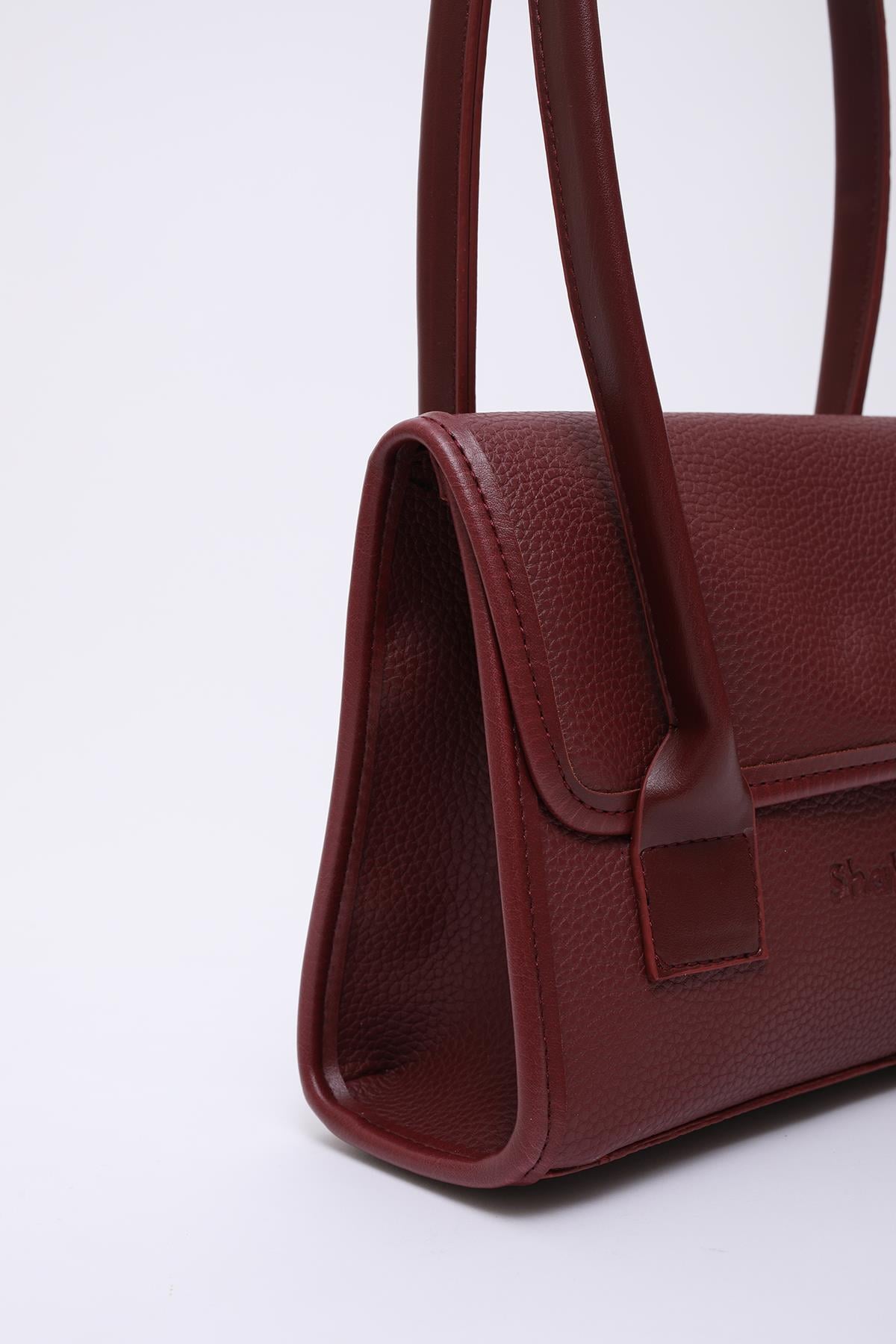 Bordo Shk178 Suni Deri, Tek Bölmeli, Çıtçıtlı, El, Kol ve Omuz Çantası E:23 U:21 G:7 Cm