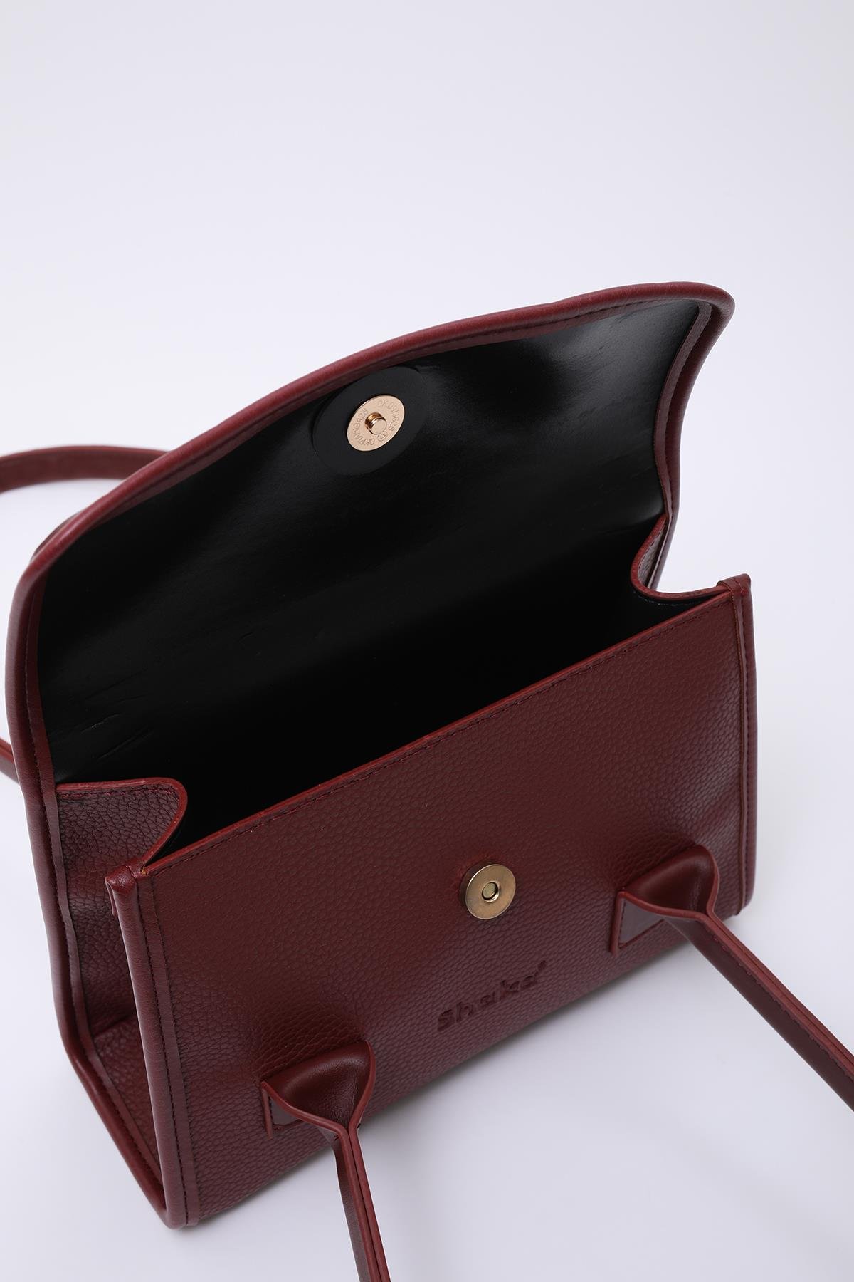 Bordo Shk178 Suni Deri, Tek Bölmeli, Çıtçıtlı, El, Kol ve Omuz Çantası E:23 U:21 G:7 Cm