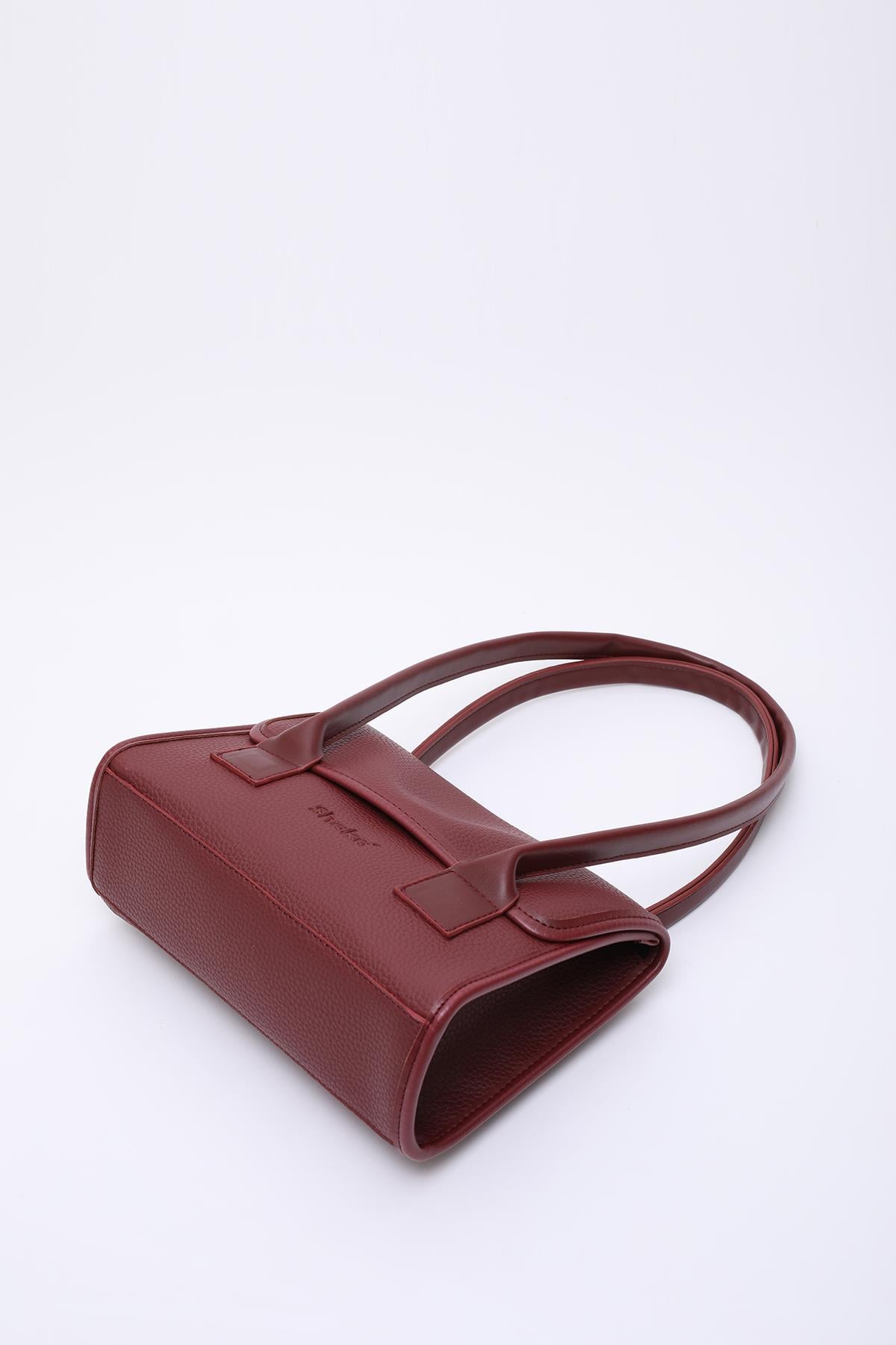 Bordo Shk178 Suni Deri, Tek Bölmeli, Çıtçıtlı, El, Kol ve Omuz Çantası E:23 U:21 G:7 Cm