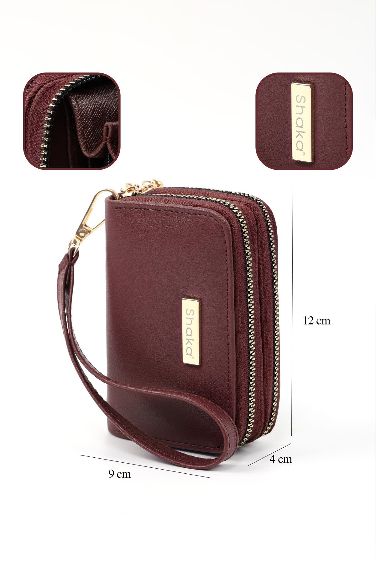 Bordo Shk266 Suni Deri 9 Bölmeli, Fermuarlı, Kartlık ve Bozuk Para Bölmeli Cüzdan
