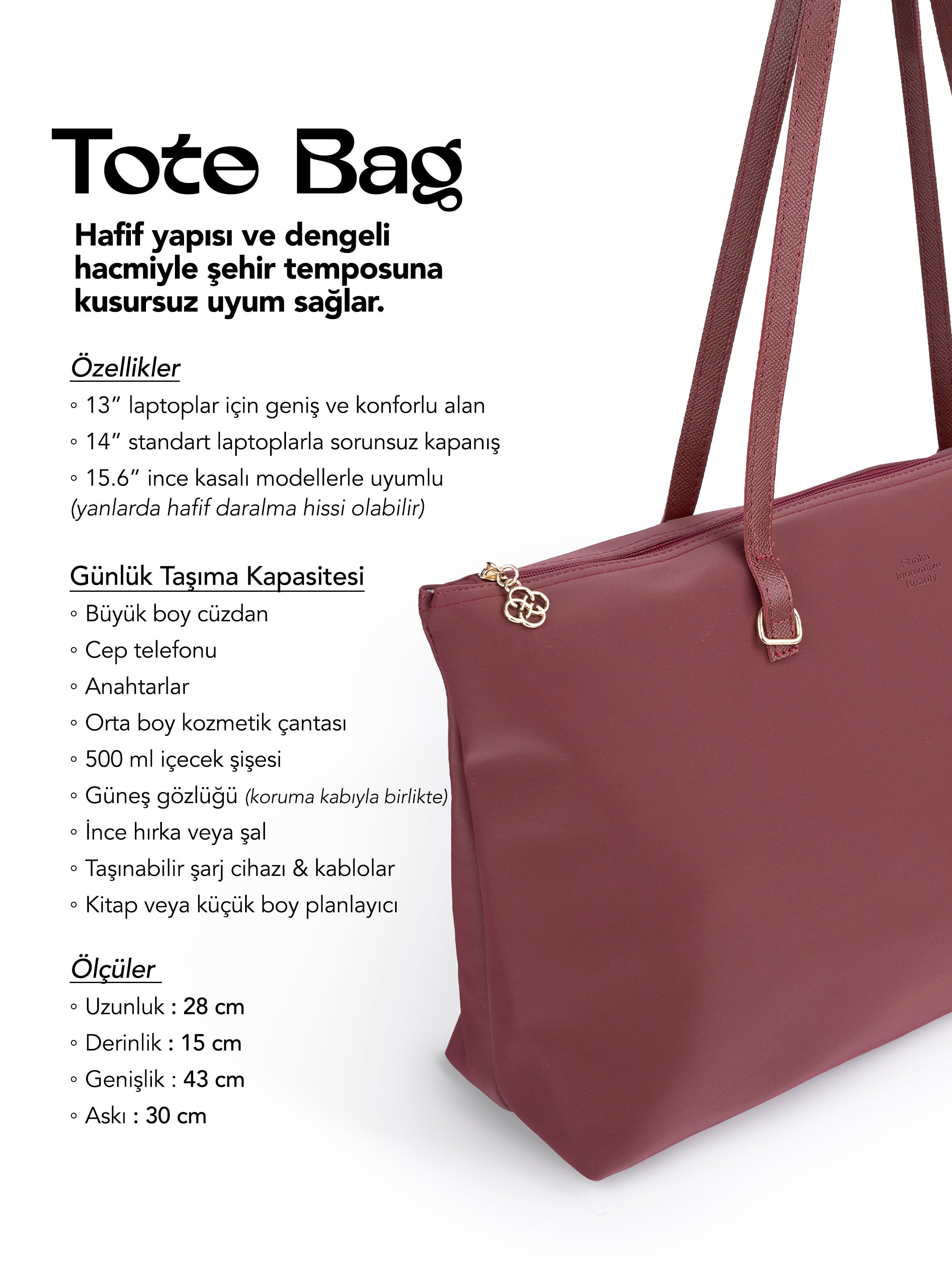 Bordo SHK272 Fermuarlı,Astarlı,Shopper El,Kol ve Omuz Çanta