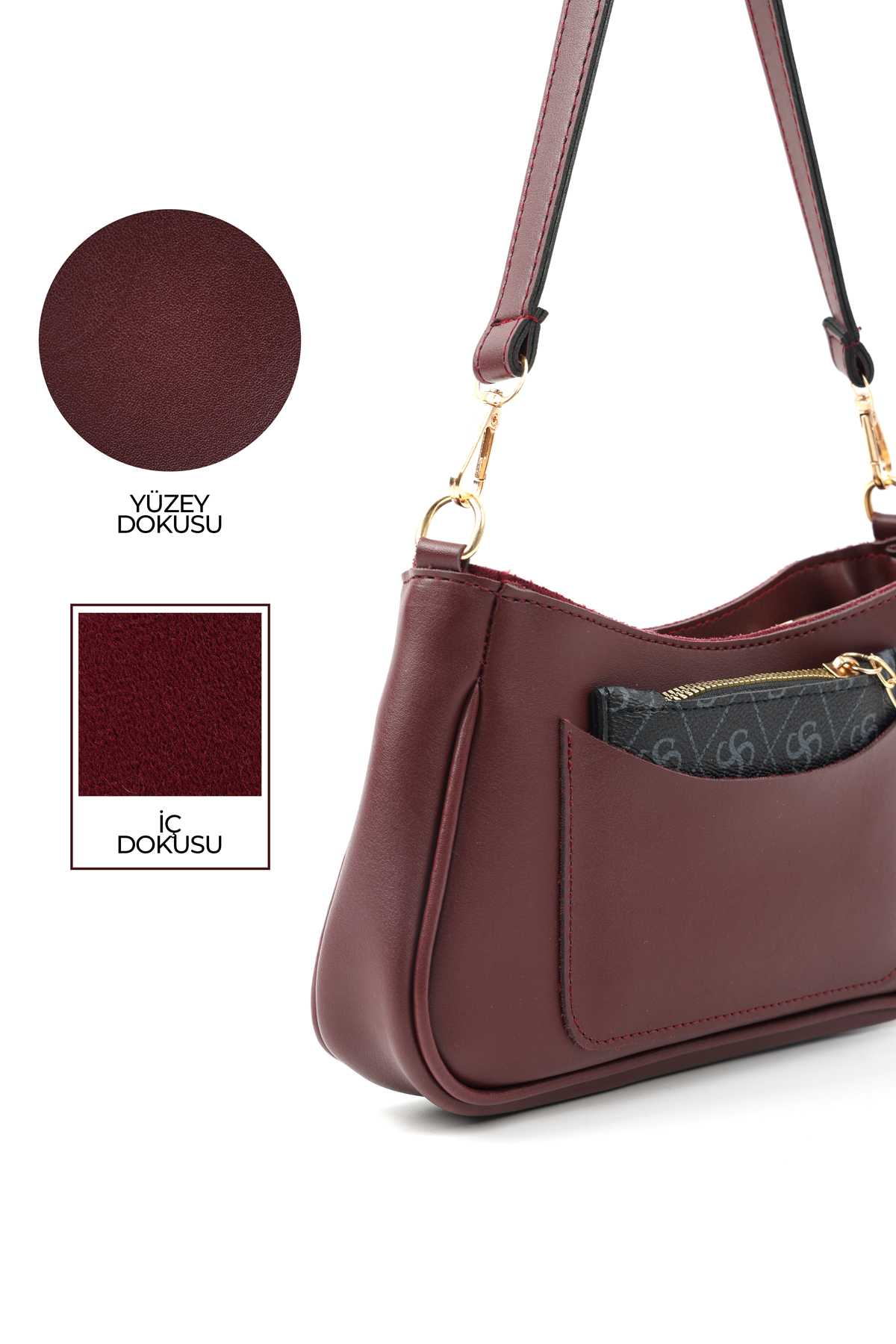 Bordo Shk307 Suni Deri, 2 Bölmeli, Cep ve Kartlık Detaylı, El ve Omuz Çantası