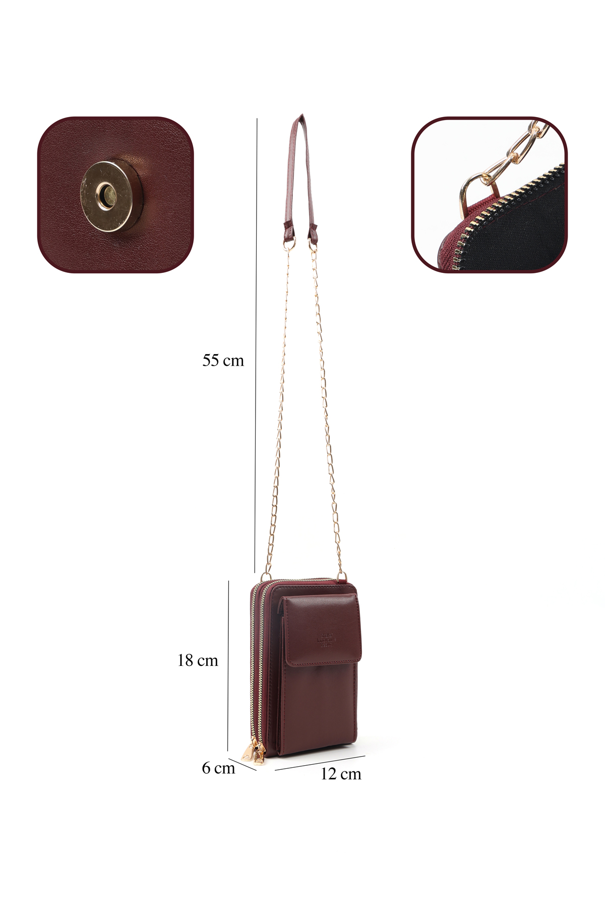 Bordo SHK312 Suni Deri 4 Bölmeli,Zincirli ,Telefonluk ve Omuz Çantası