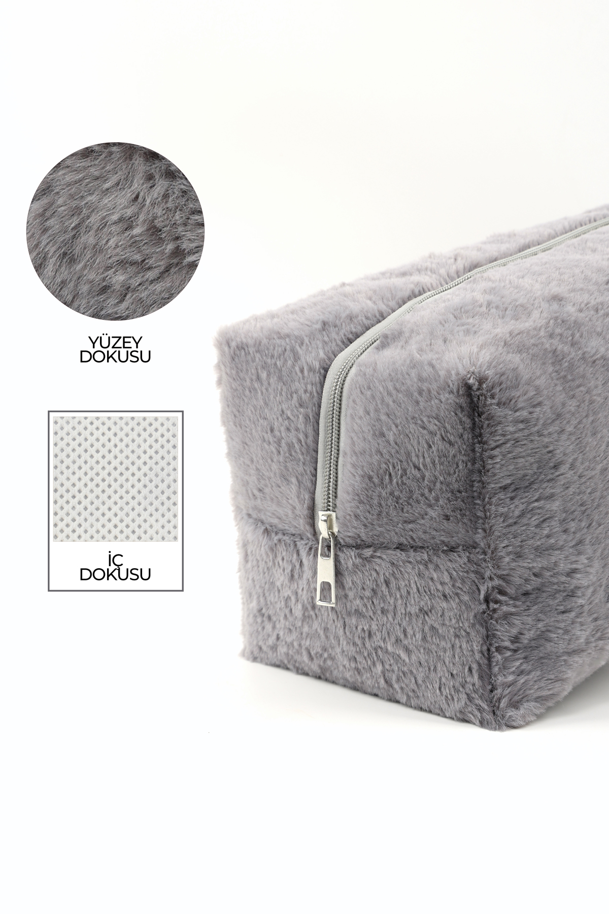 Gri SHK268 XL Boy Peluş Kumaş ,Saç Şekillendirici , Makyaj ve Seyahat Çantası