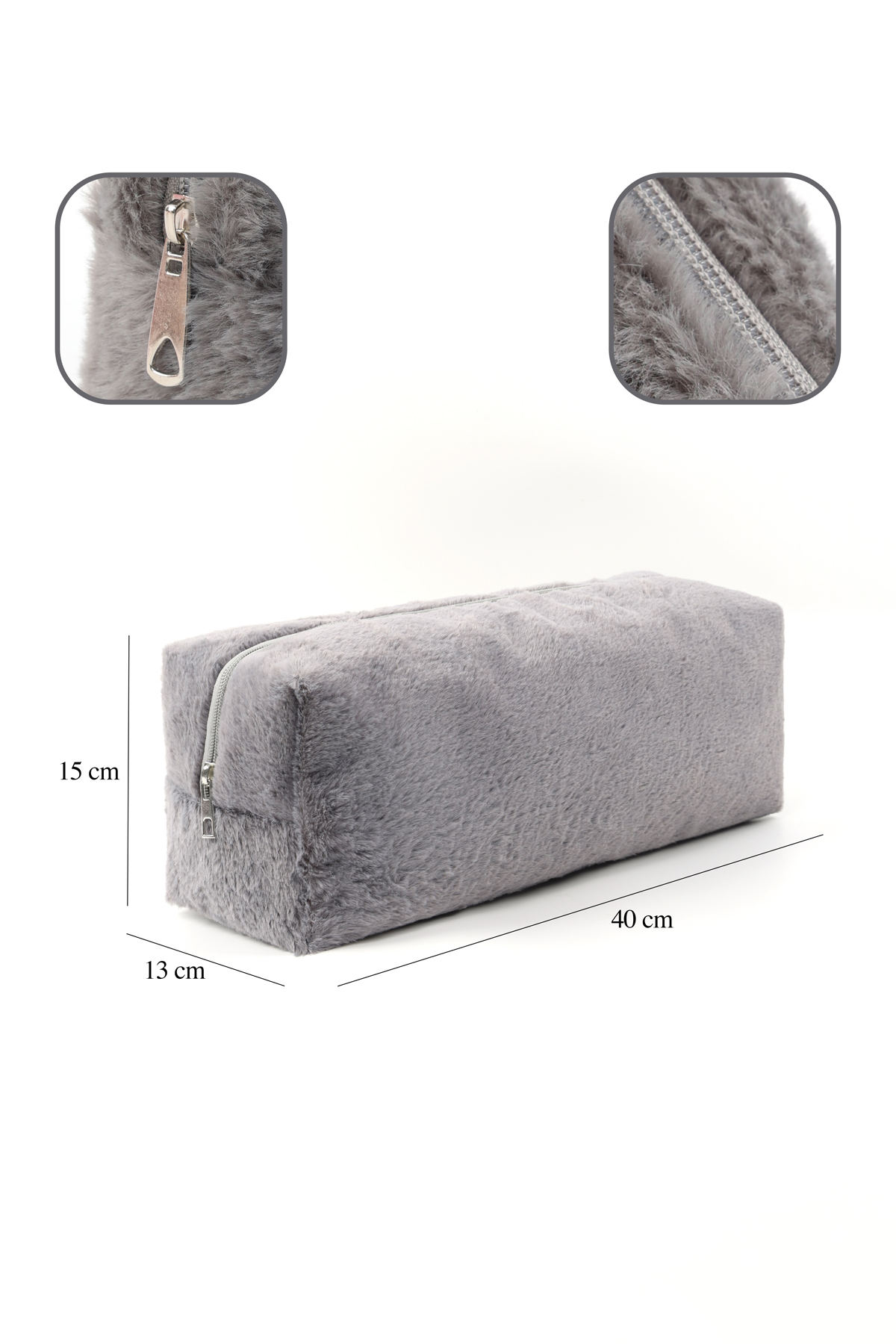 Gri SHK268 XL Boy Peluş Kumaş ,Saç Şekillendirici , Makyaj ve Seyahat Çantası