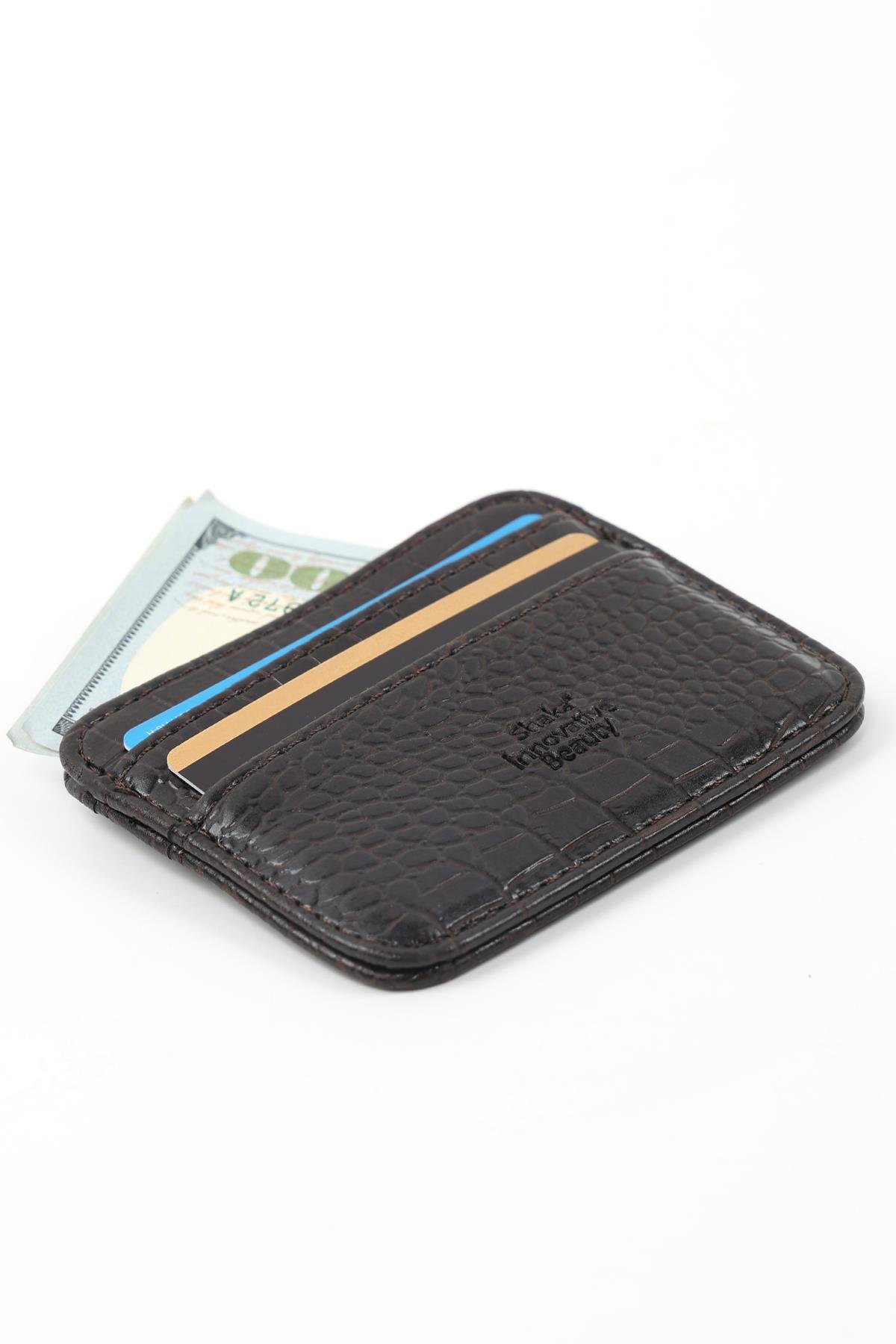 Kahve Rengi Shk181 Kroko Suni Deri, 4 Kartlık ve Para Bölmeli, Unisex Kartlık