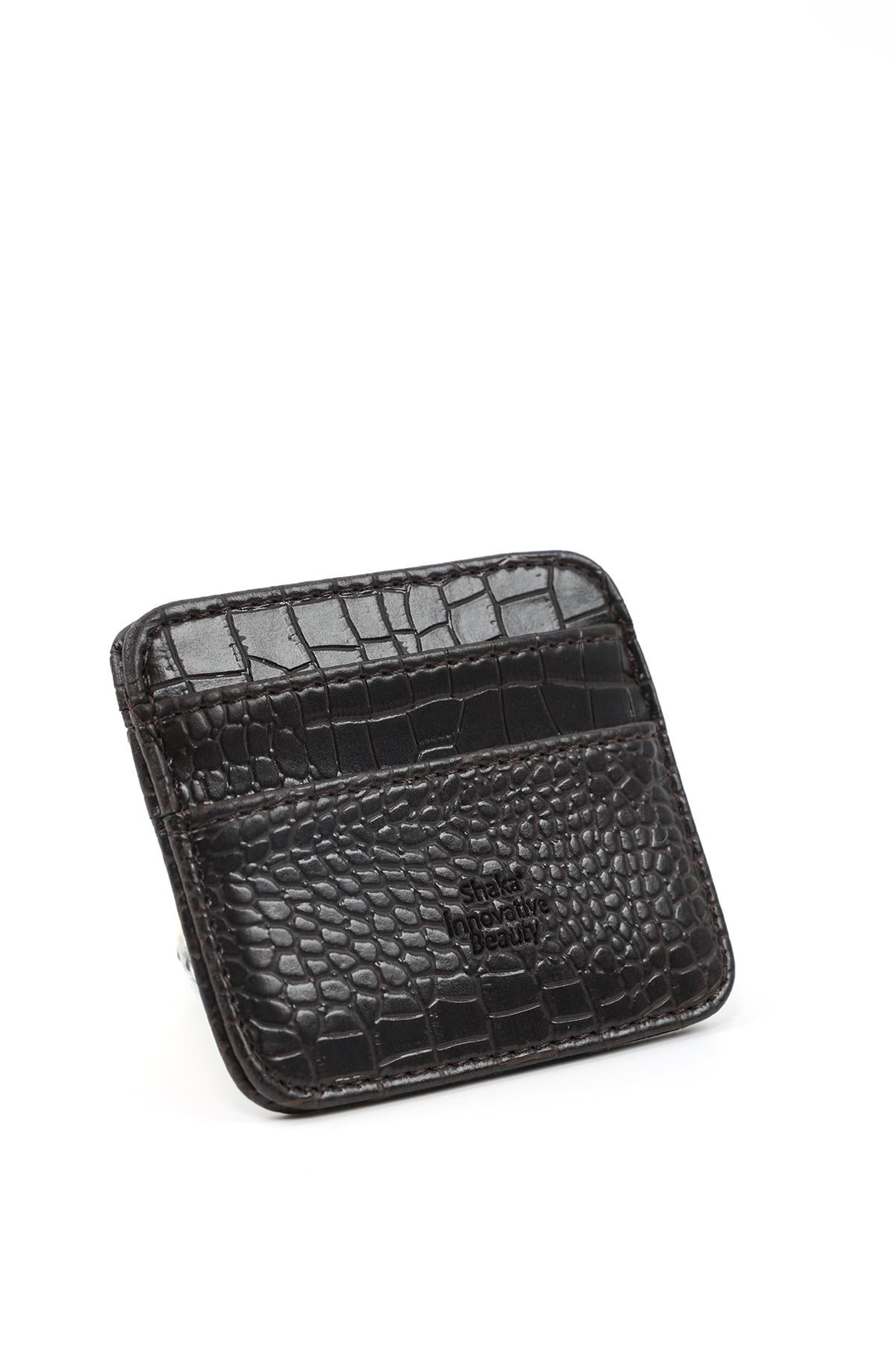 Kahve Rengi Shk181 Kroko Suni Deri, 4 Kartlık ve Para Bölmeli, Unisex Kartlık