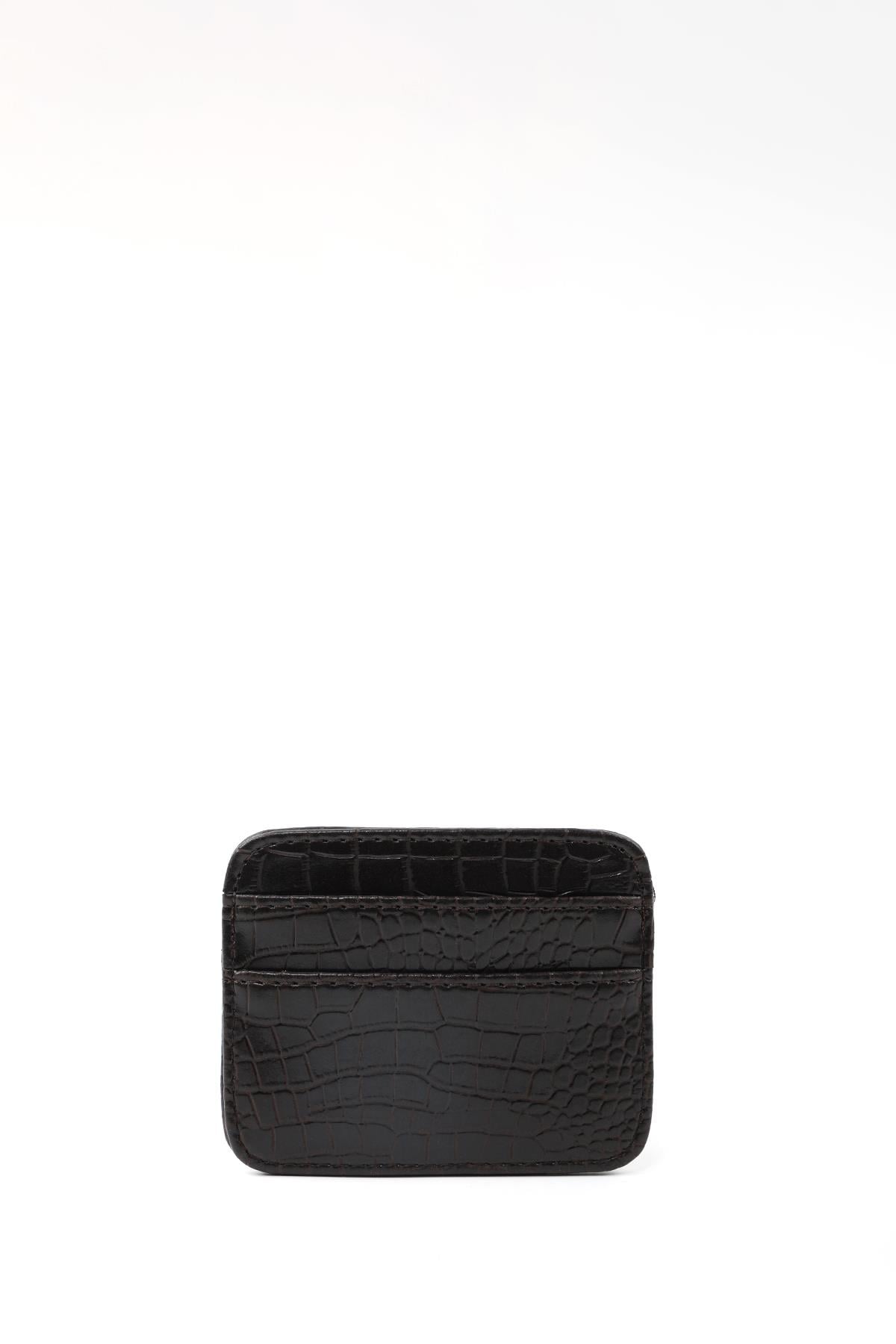 Kahve Rengi Shk181 Kroko Suni Deri, 4 Kartlık ve Para Bölmeli, Unisex Kartlık