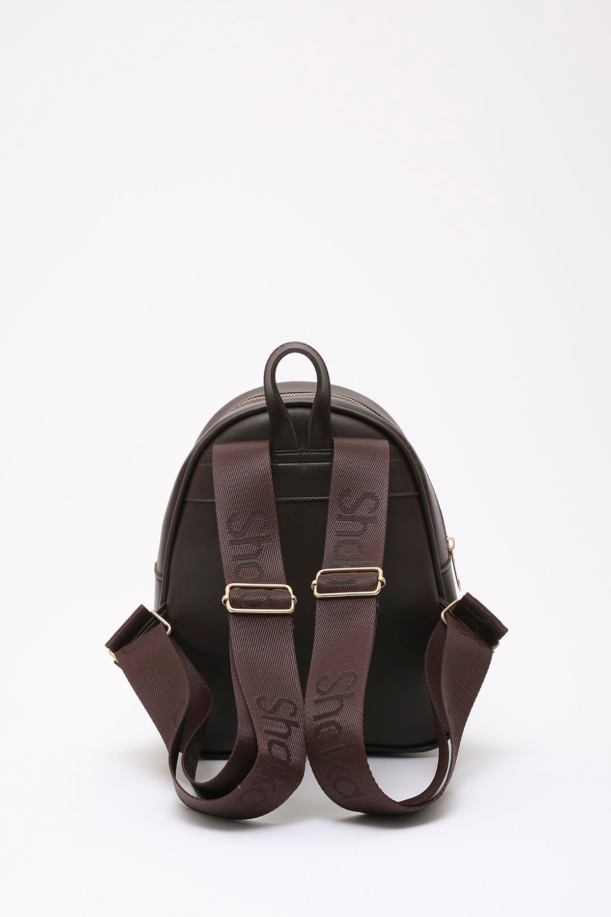 Kahve Rengi Shk200 Suni Deri 2 Bölmeli Fermuarlı Yazılı Kolon Askılı Sırt Çantası U:26 E:22 G:9 cm