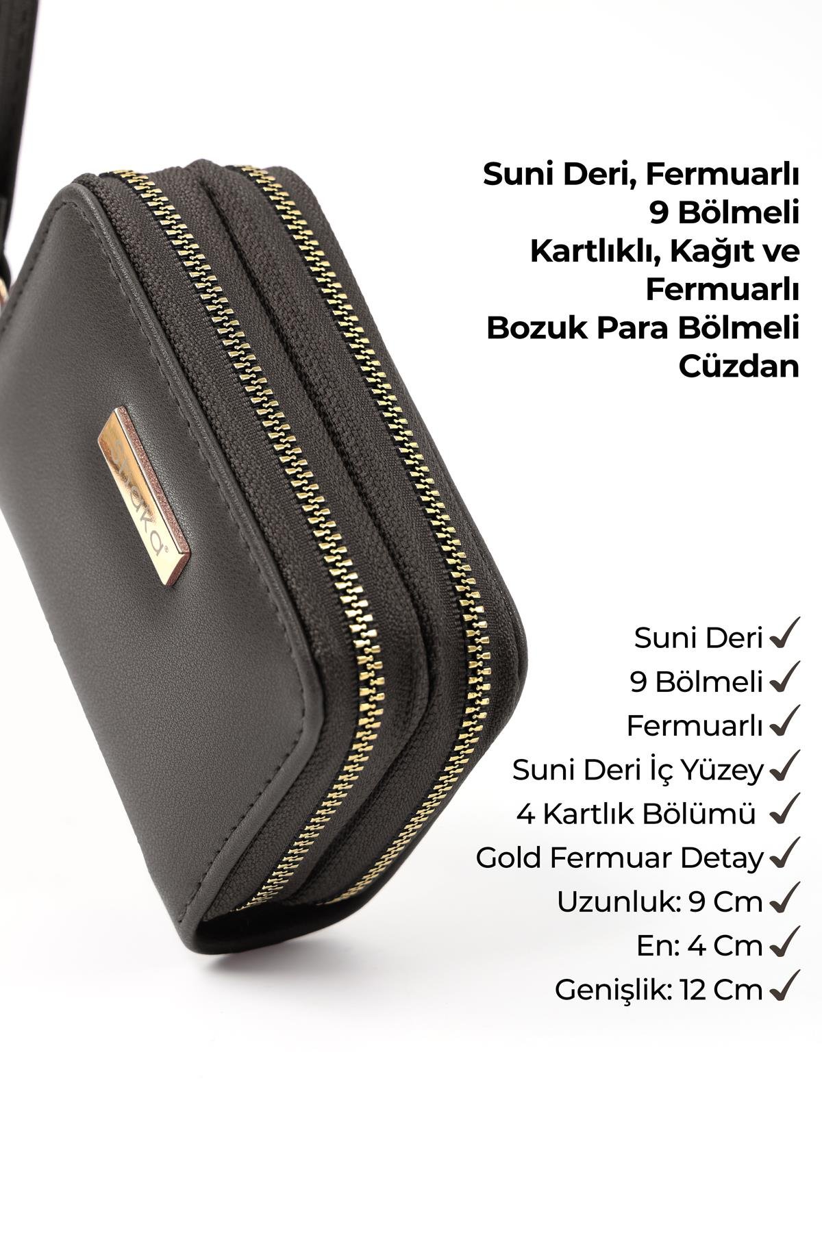 Kahve Rengi Shk266 Suni Deri 9 Bölmeli, Fermuarlı, Kartlık ve Bozuk Para Bölmeli Cüzdan