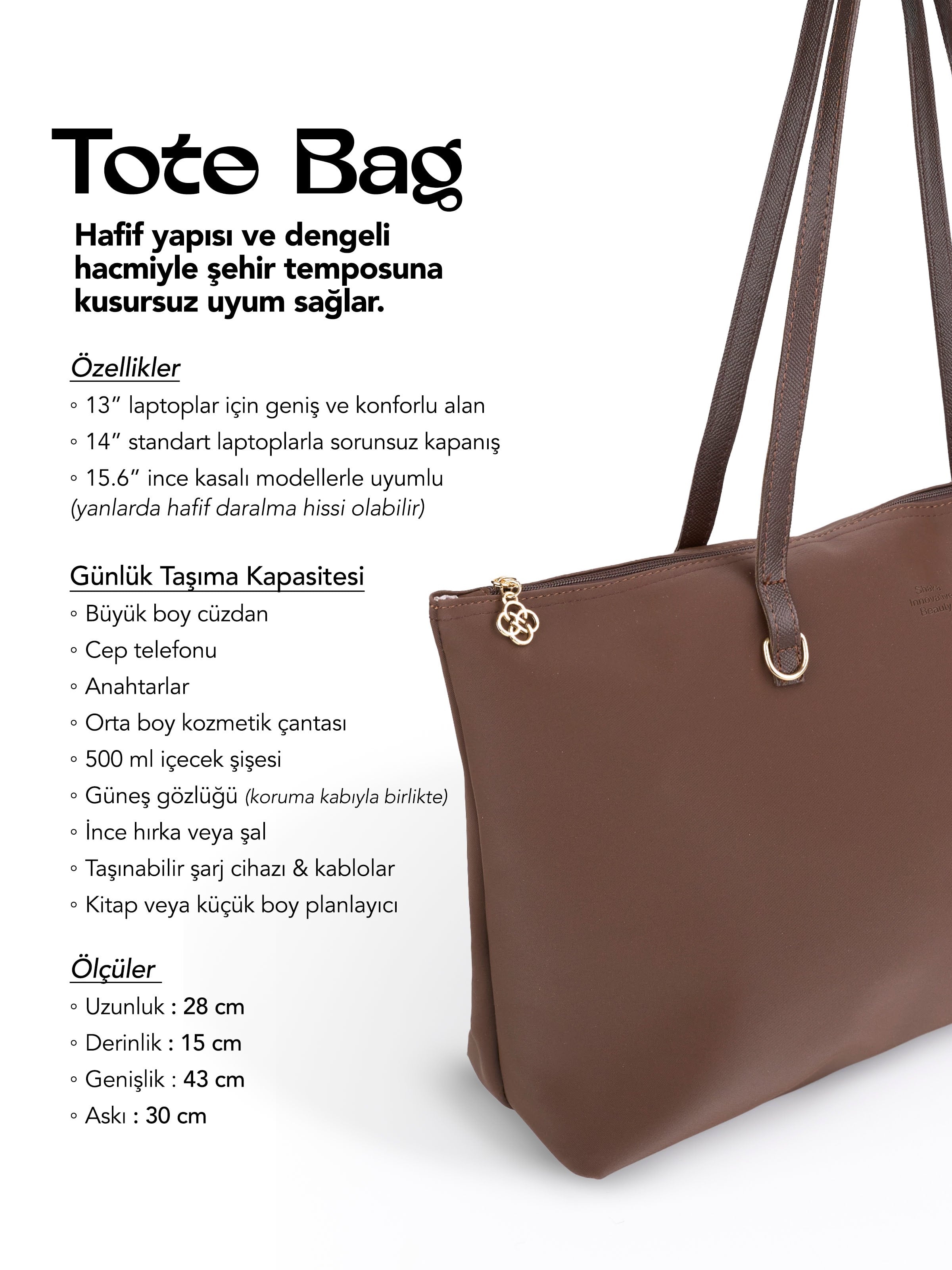 Kahve Rengi SHK272 Fermuarlı,Astarlı,Shopper El,Kol ve Omuz Çanta