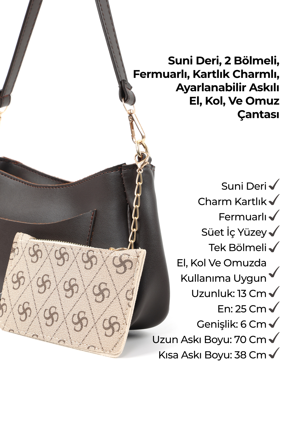 Kahve Rengi Shk307 Suni Deri, 2 Bölmeli, Cep ve Kartlık Detaylı, El ve Omuz Çantası