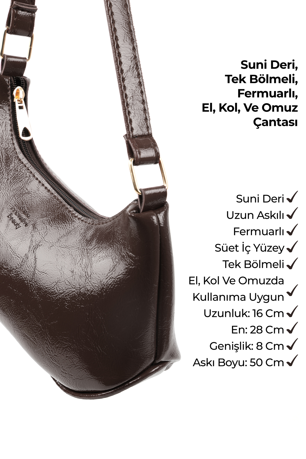 Kırışık Dokulu Kahverengi Shk280 Fermuarlı Tek Bölmeli , El,Kol ve Omuz Çantası