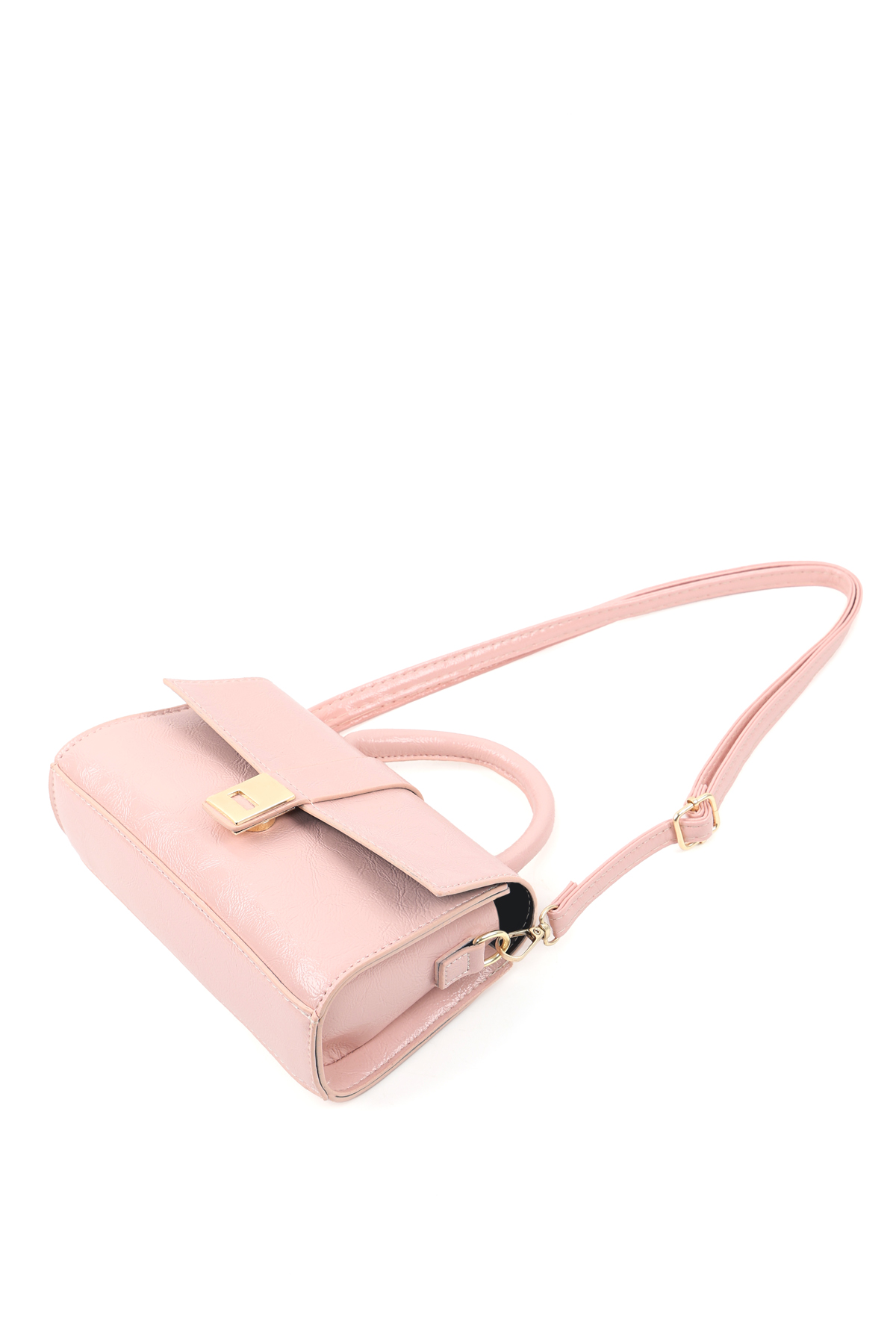 Kırışık Dokulu Pembe Shk308 Suni Deri Çıtçıtlı Ayarlanabilir Askılı Kadın El, Kol Ve Omuz Çantası