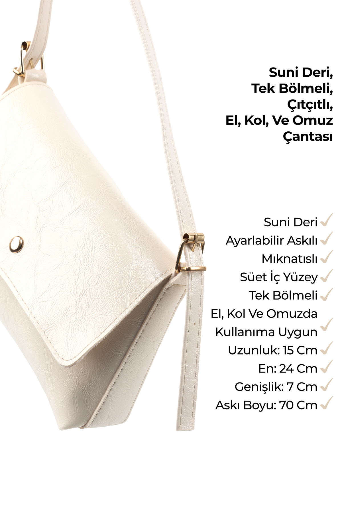 Kırışık Dokulu Siyah-Kırışık Dokulu Krem Shk302 Set Suni Deri,Çıtçıtlı,El,Kol ve Omuz Çantası