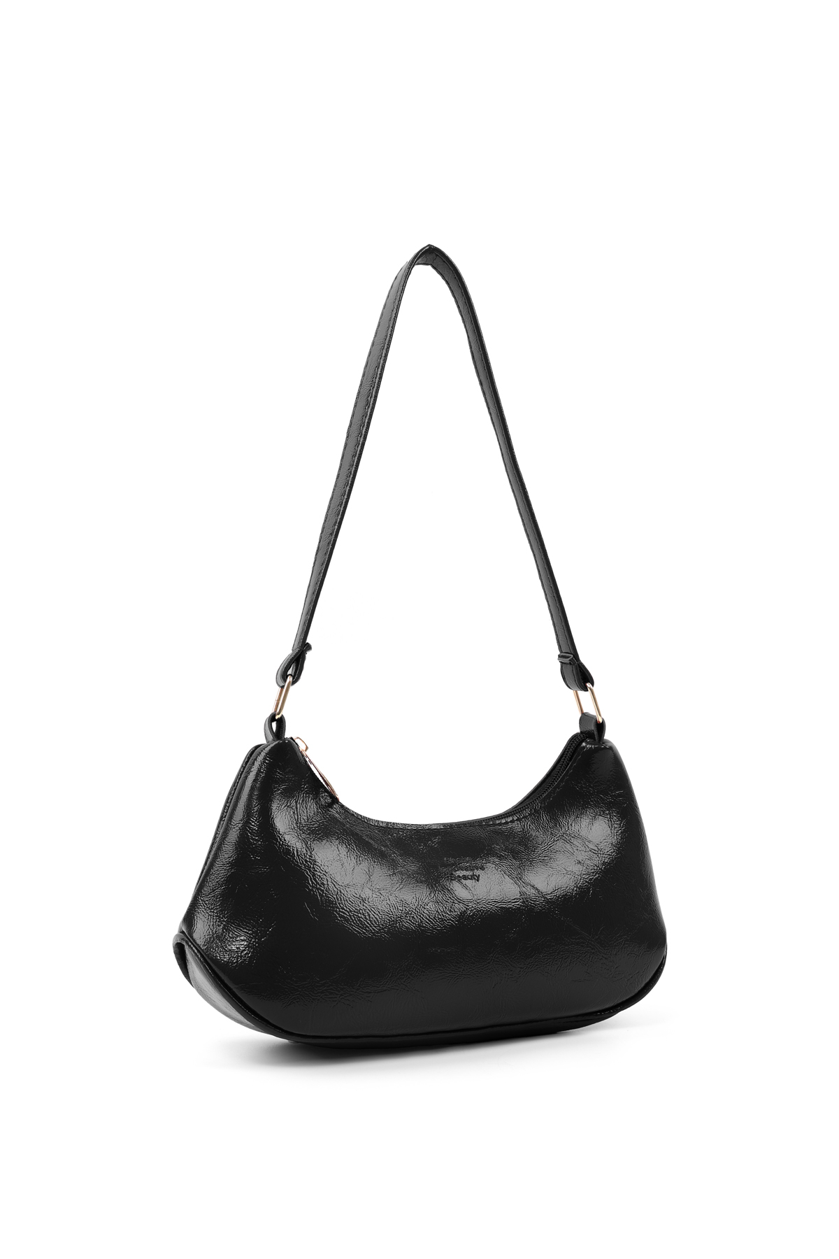 Kırışık Dokulu Siyah Shk280 Fermuarlı Tek Bölmeli , El,Kol ve Omuz Çantası