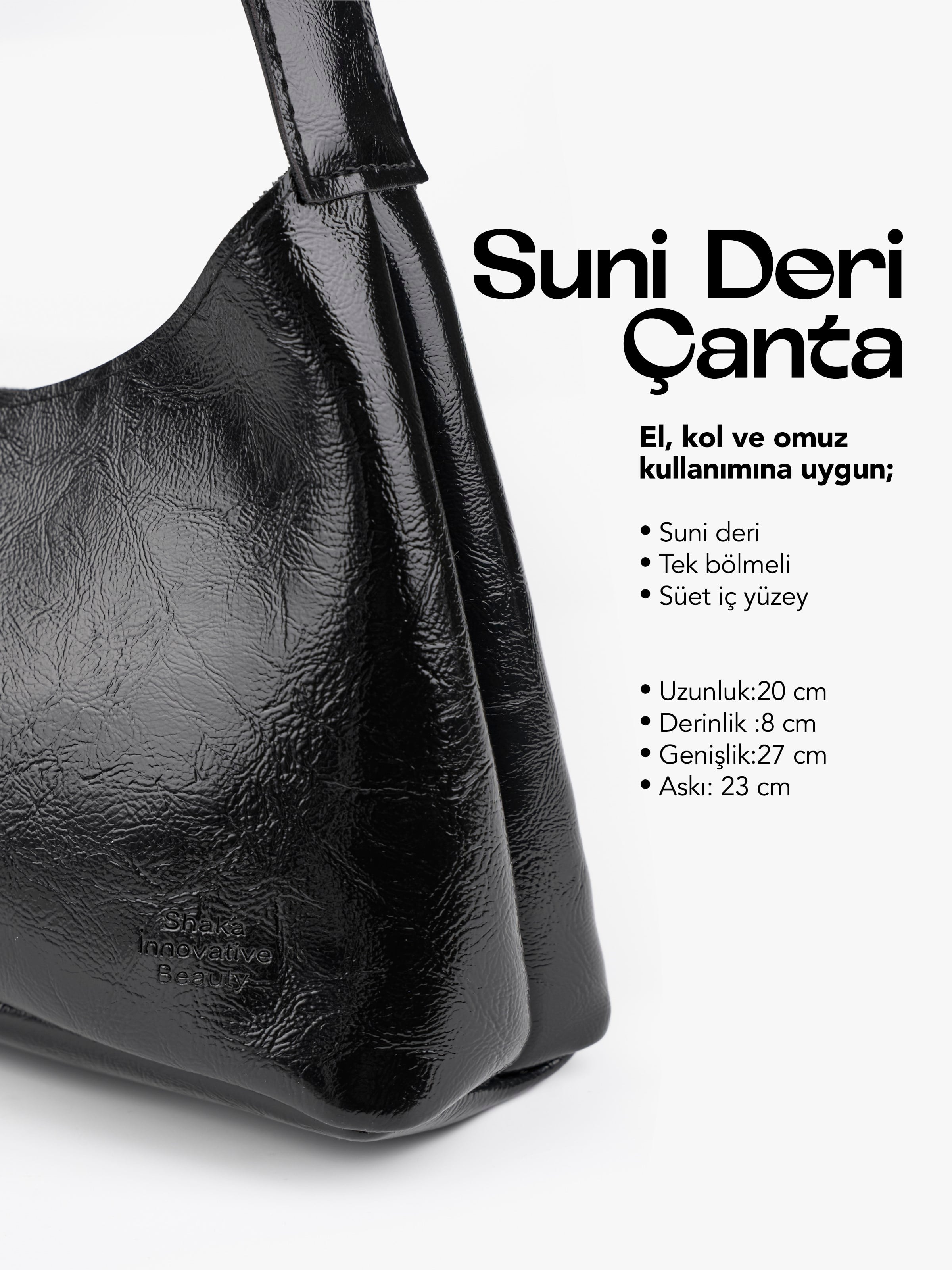 Kırışık Dokulu Siyah SHK281 Suni Deri,Çıtçıtlı,Tek Bölmeli,El,Kol ve Omuz Çantası