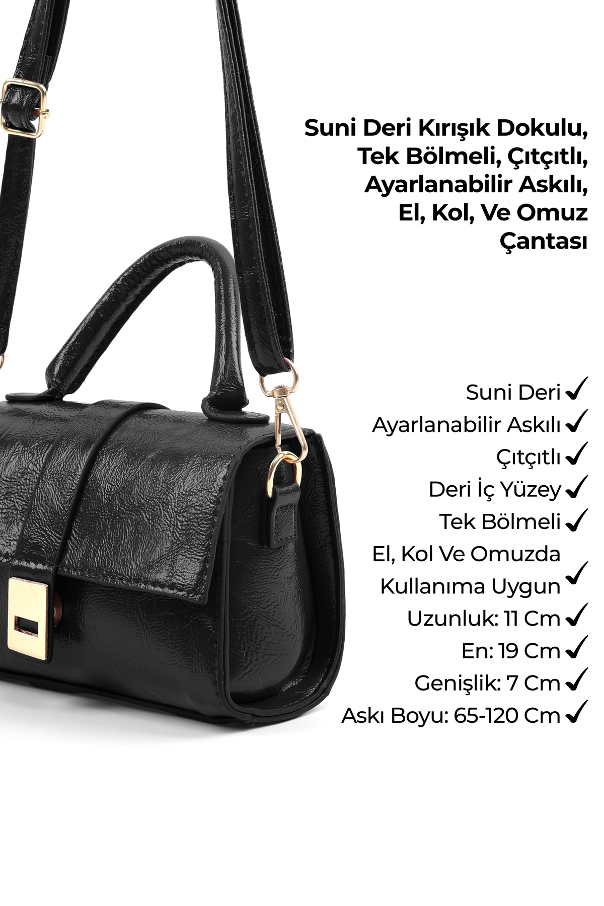 Kırışık Dokulu Siyah/Kırışık Dokulu Bordo Shk308 Set Suni Deri Çıtçıtlı Ayarlanabilir Askılı Kadın El, Kol Ve Omuz Çantası