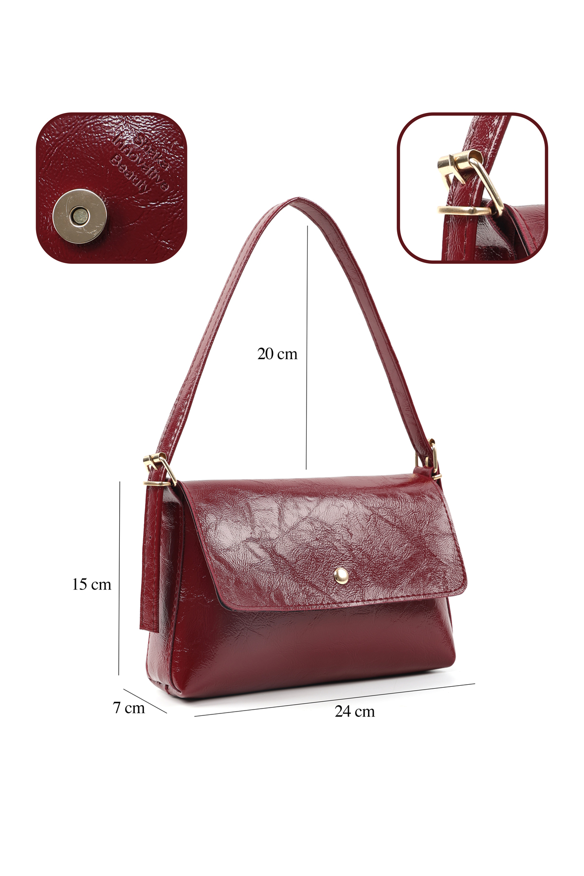 Kırışık Dokulu Siyah/Kırışık Dokulu Bordo Shk302 Set Suni Deri,Çıtçıtlı,El,Kol ve Omuz Çantası