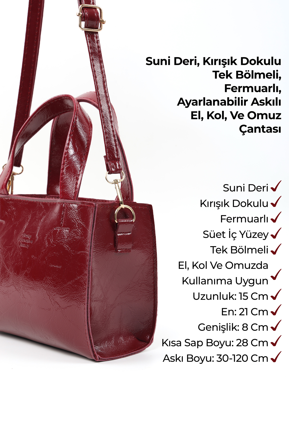 Kırışık Dokulu Siyah/Kırışık Dokulu Bordo SHK282 Set ,Suni Deri Fermuarlı ,2'li El ve Omuz Çanta Seti