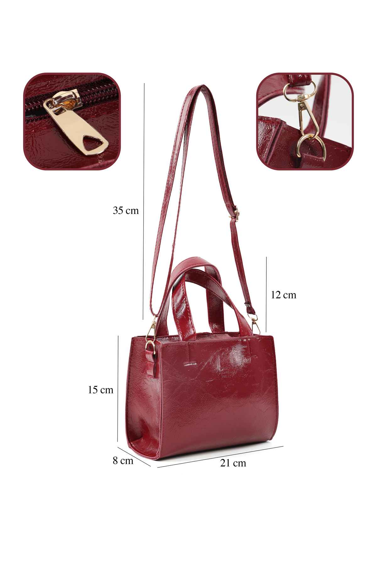 Kırışık Dokulu Siyah/Kırışık Dokulu Bordo SHK282 Set ,Suni Deri Fermuarlı ,2'li El ve Omuz Çanta Seti