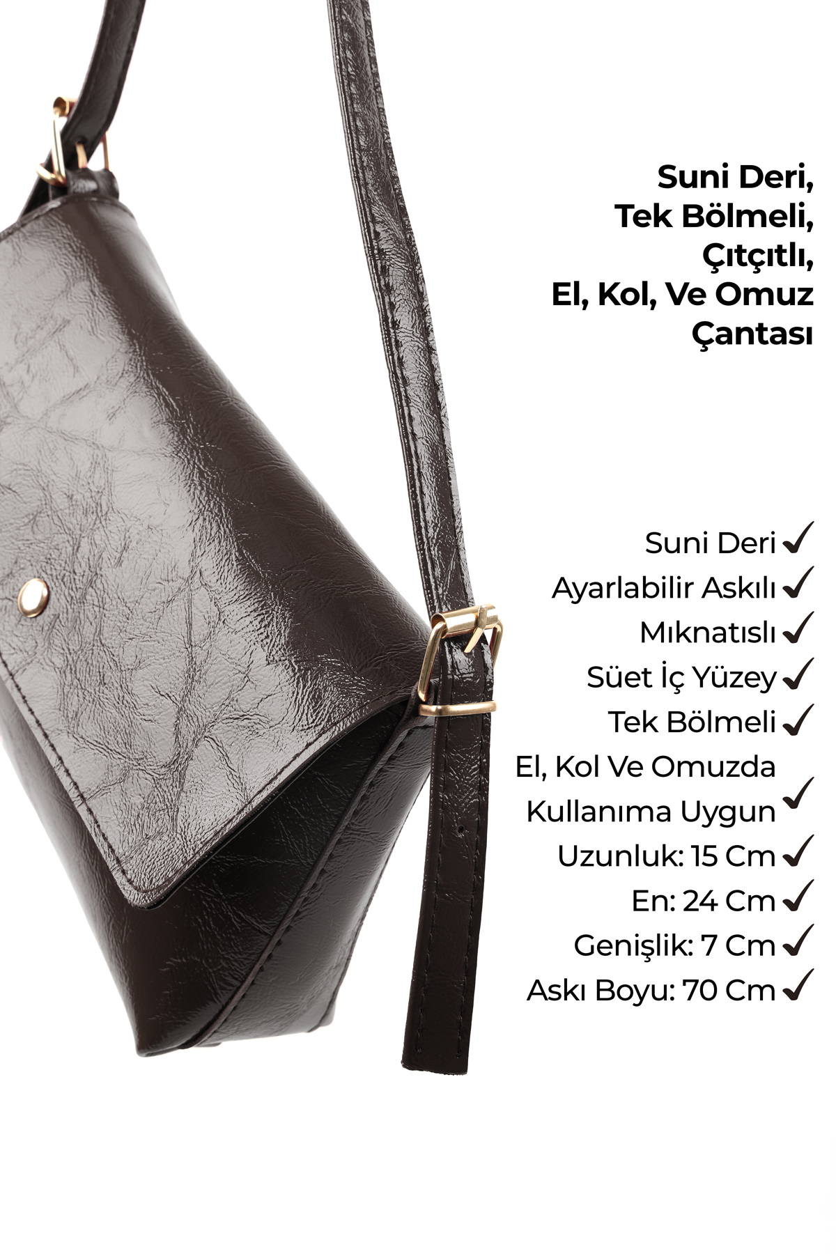 Kırışık Dokulu Siyah/Kırışık Dokulu Kahverengi Shk302 Set Suni Deri,Çıtçıtlı,El,Kol ve Omuz Çantası