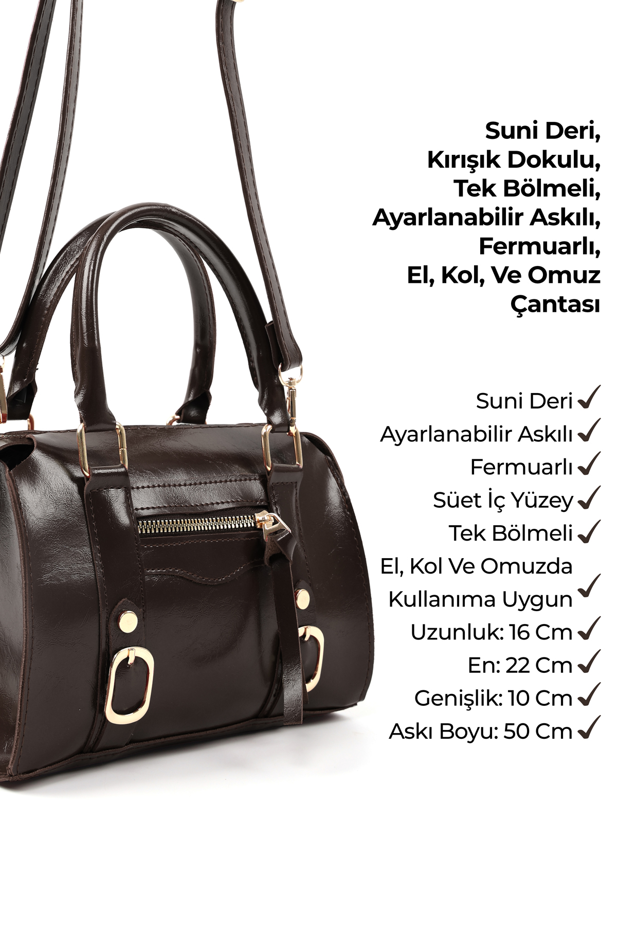 Kırışık Dokulu Siyah/Kırışık Dokulu Kahverengi Shk287 Set Suni Deri, Fermuarlı Tek Bölmeli ,2'li El, Kol ve Omuz Çantası