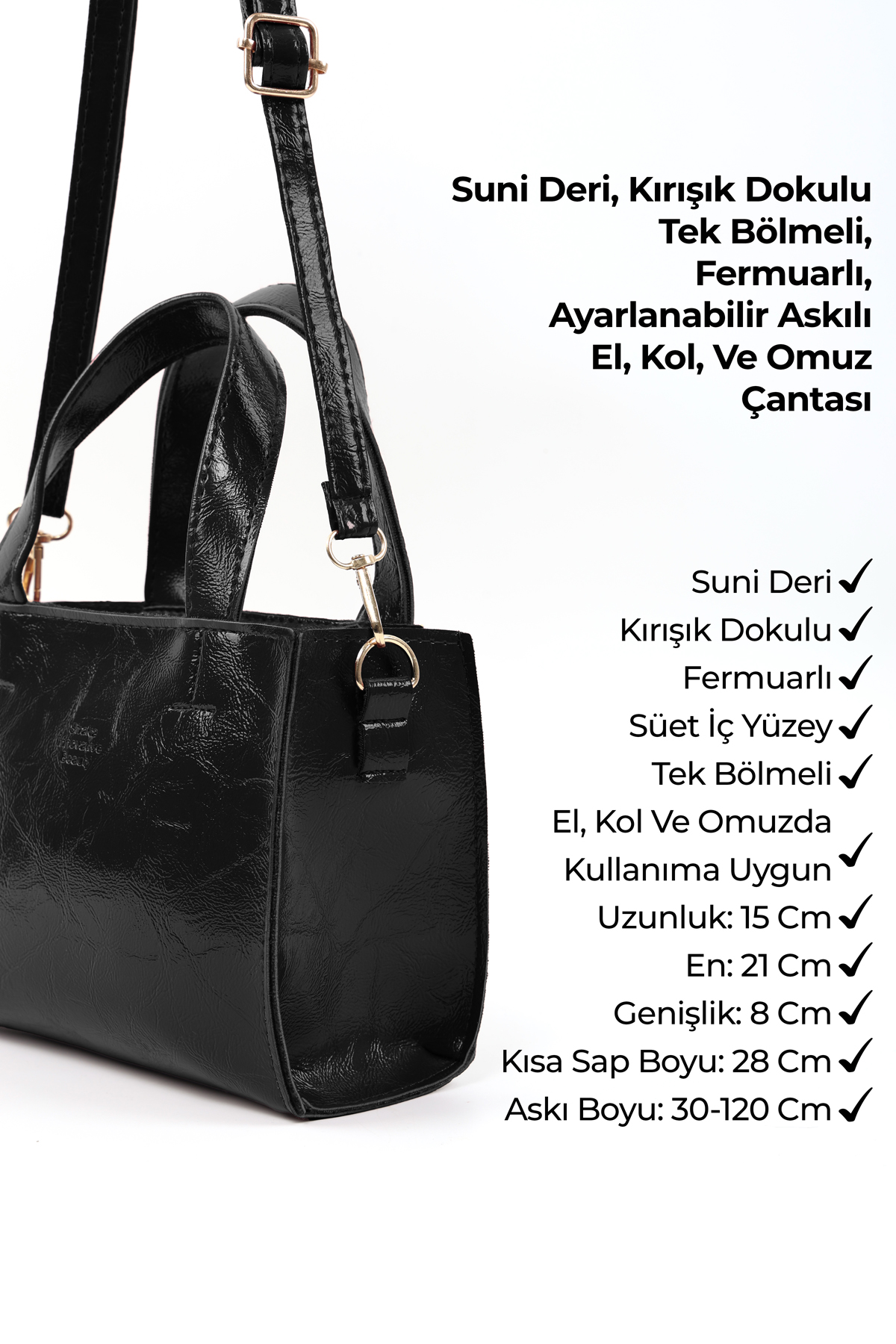 Kırışık Dokulu Siyah/Kırışık Dokulu Kahverengi SHK282 Set ,Suni Deri Fermuarlı ,2'li El ve Omuz Çanta Seti