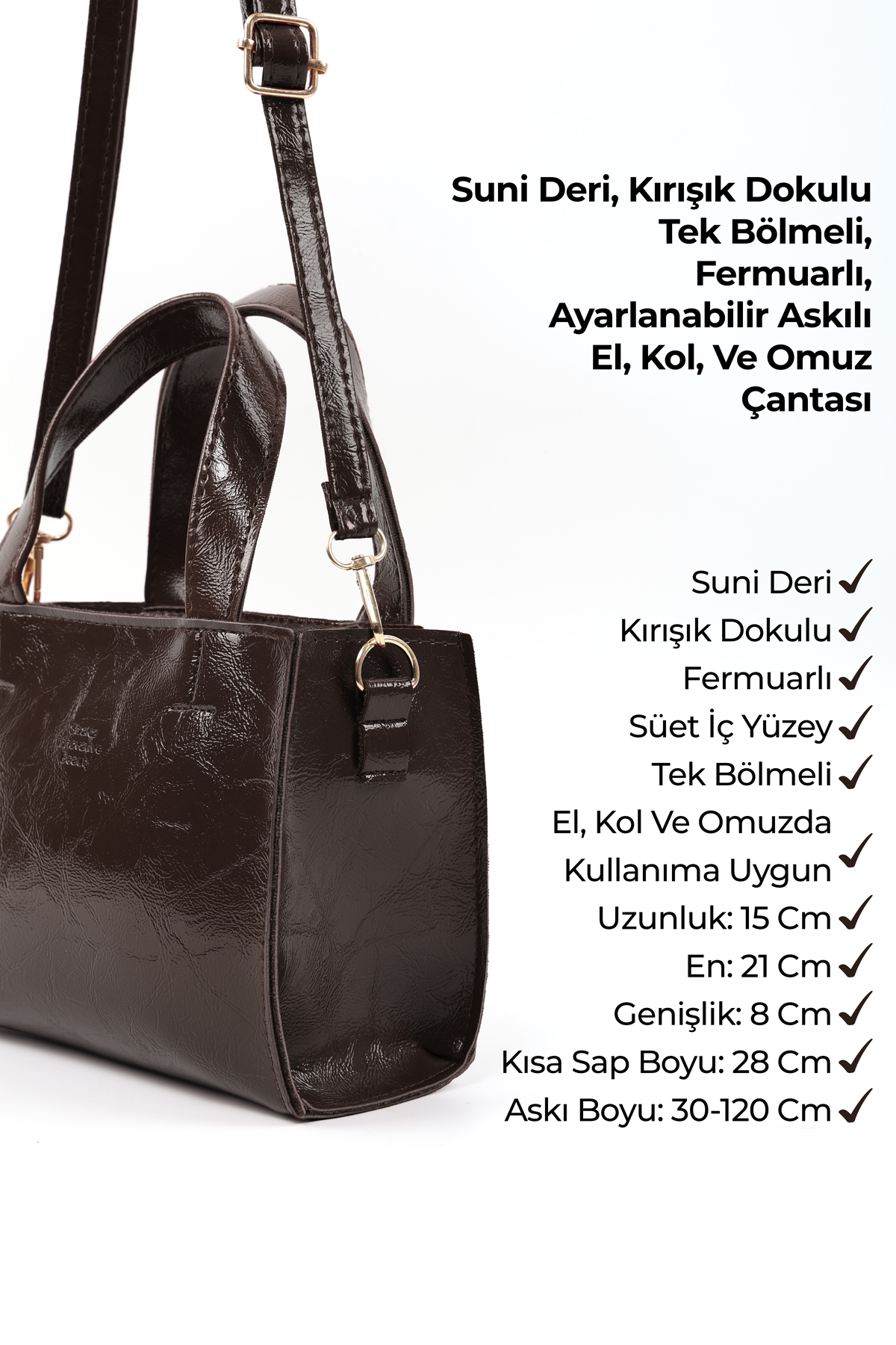 Kırışık Dokulu Siyah/Kırışık Dokulu Kahverengi SHK282 Set ,Suni Deri Fermuarlı ,2'li El ve Omuz Çanta Seti
