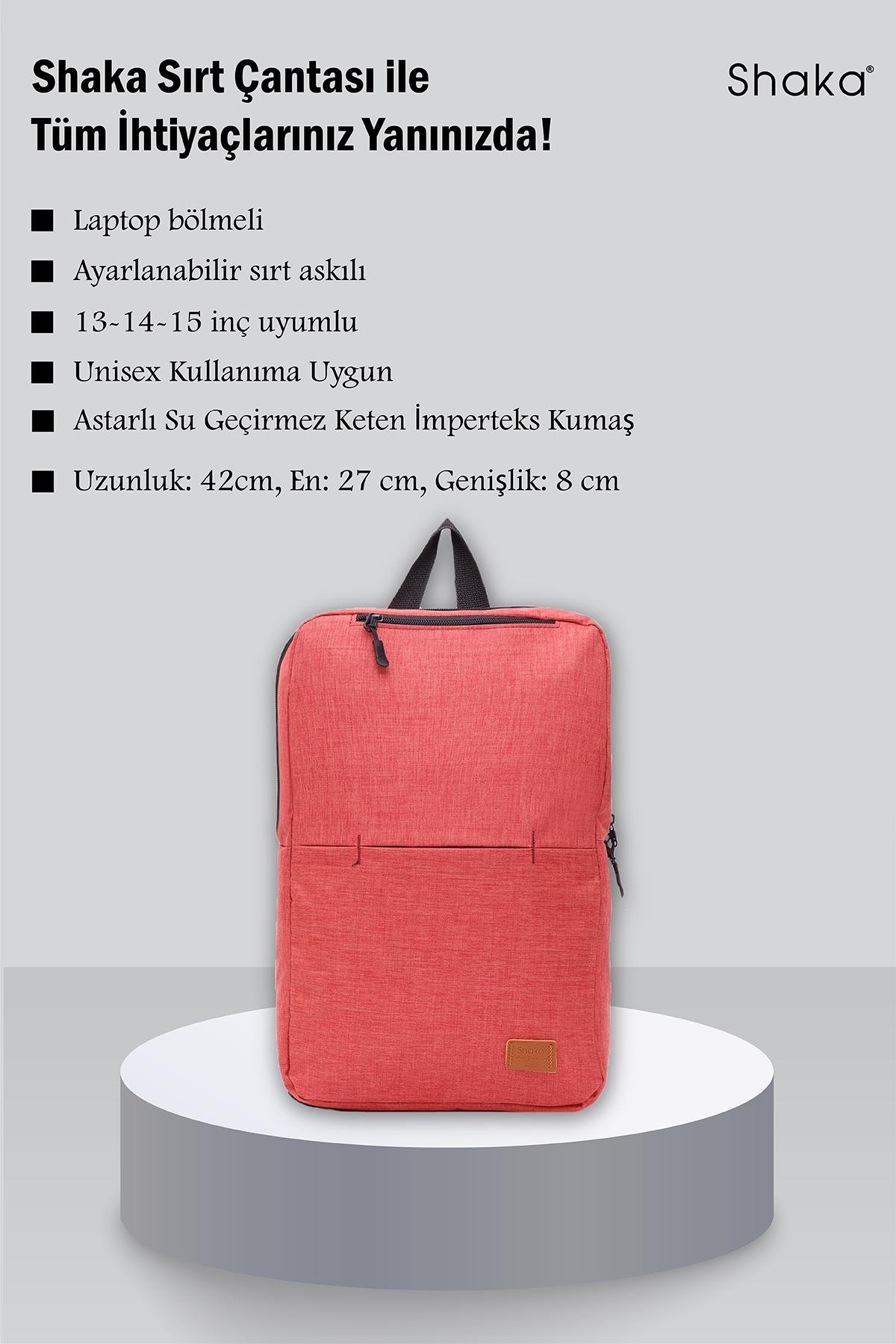 Kırmızı Shk61 3 Bölmeli 13-14-15 İnç Uyumlu Laptop Sırt Çantası U:42 E:27 G:8 cm