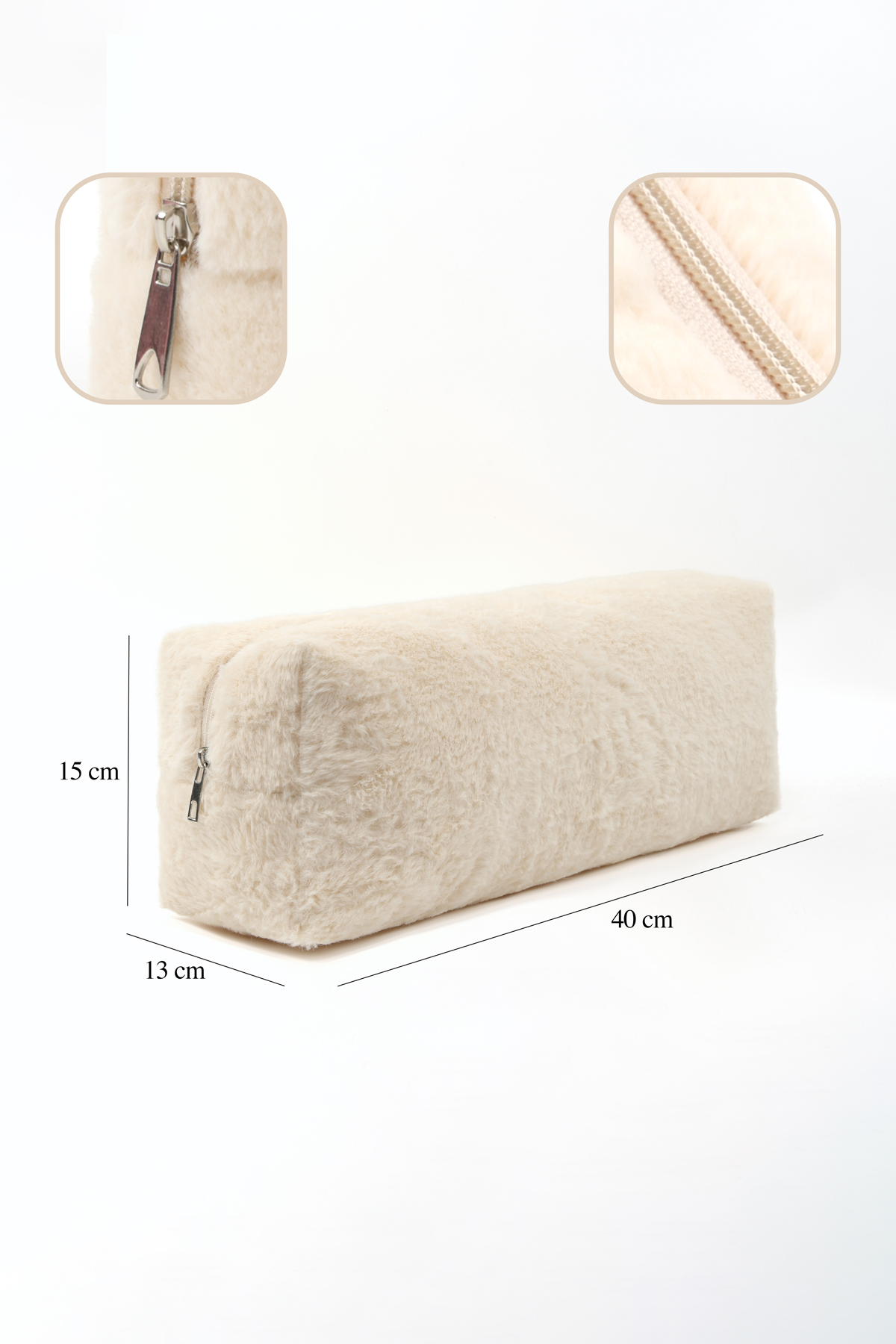 Krem SHK268 XL Boy Peluş Kumaş ,Saç Şekillendirici , Makyaj ve Seyahat Çantası