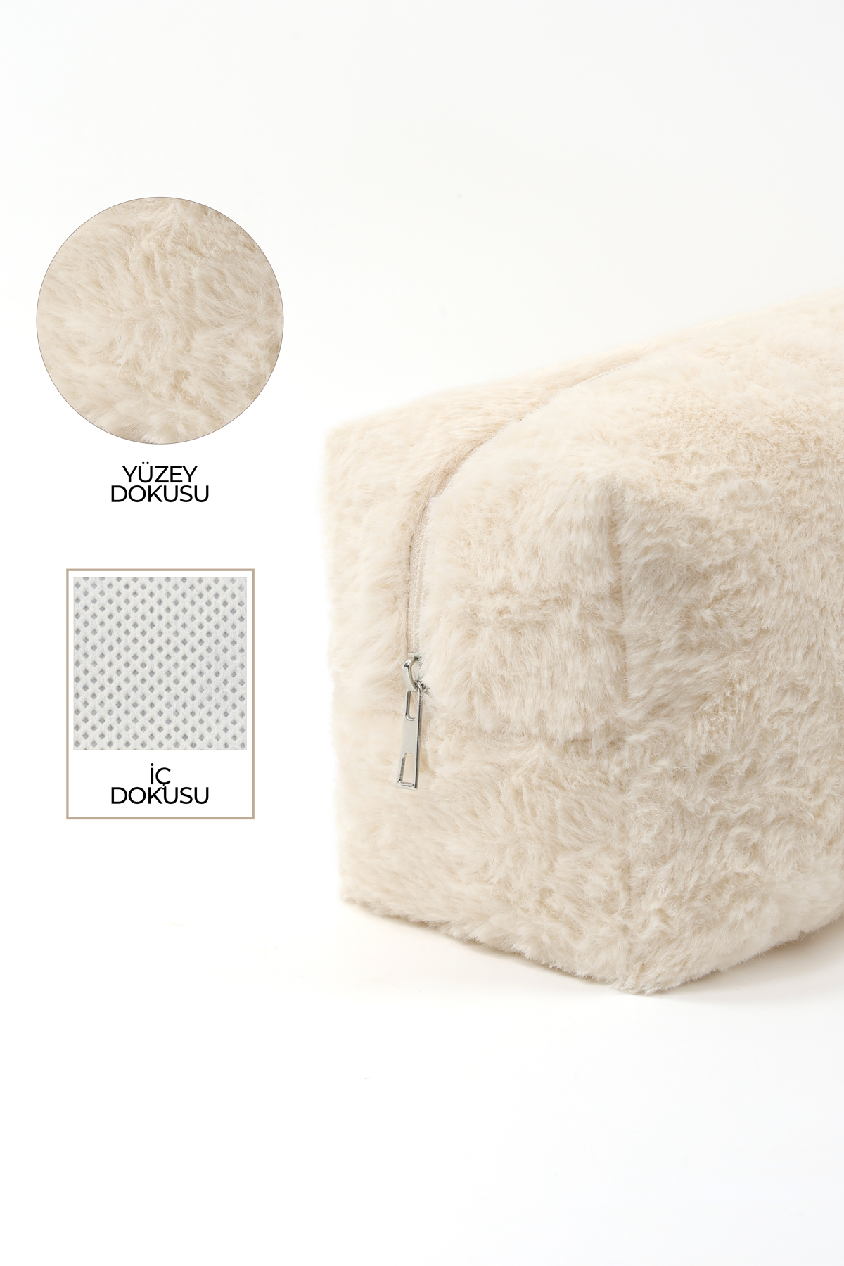 Krem SHK268 XL Boy Peluş Kumaş ,Saç Şekillendirici , Makyaj ve Seyahat Çantası